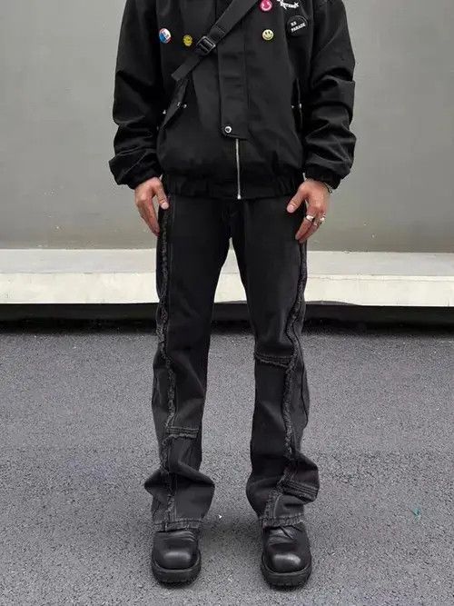 Japanese Brand Vintage raw edge washed black micro-flared jeans Size US 32 / EU 48 - 7 Thumbnail