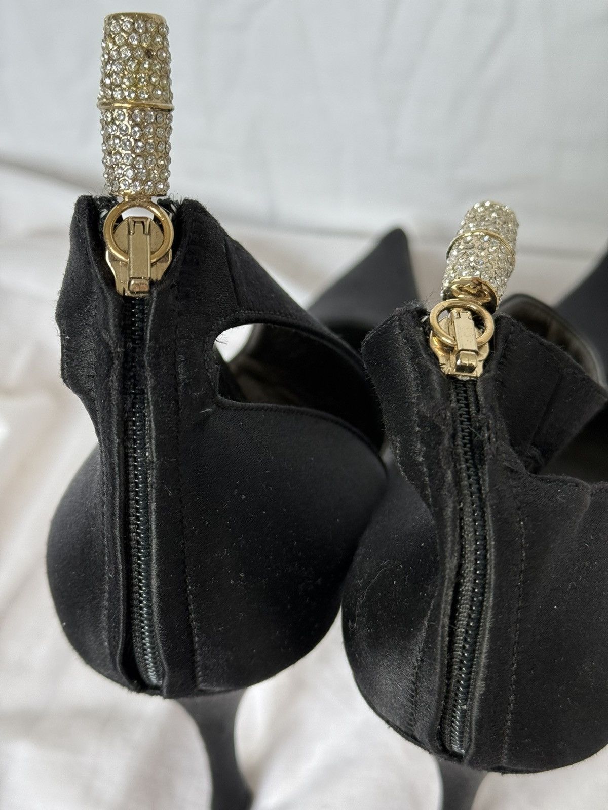 Gucci Gucci Black Satin Crystal Bamboo Heels Pumps Spike Toe Size US 7 / IT 37 - 8 Thumbnail
