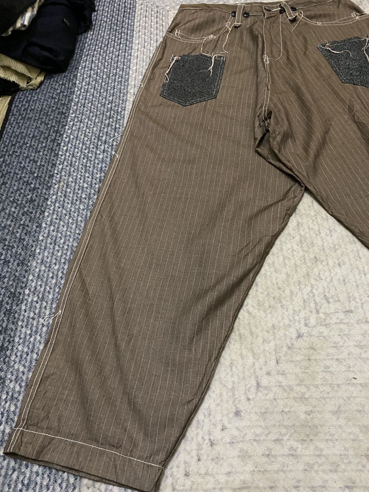Japanese Brand Frank U Pencil Stripe Messy Raw Seam Stitches Balloon Pant Size US 32 / EU 48 - 10 Thumbnail