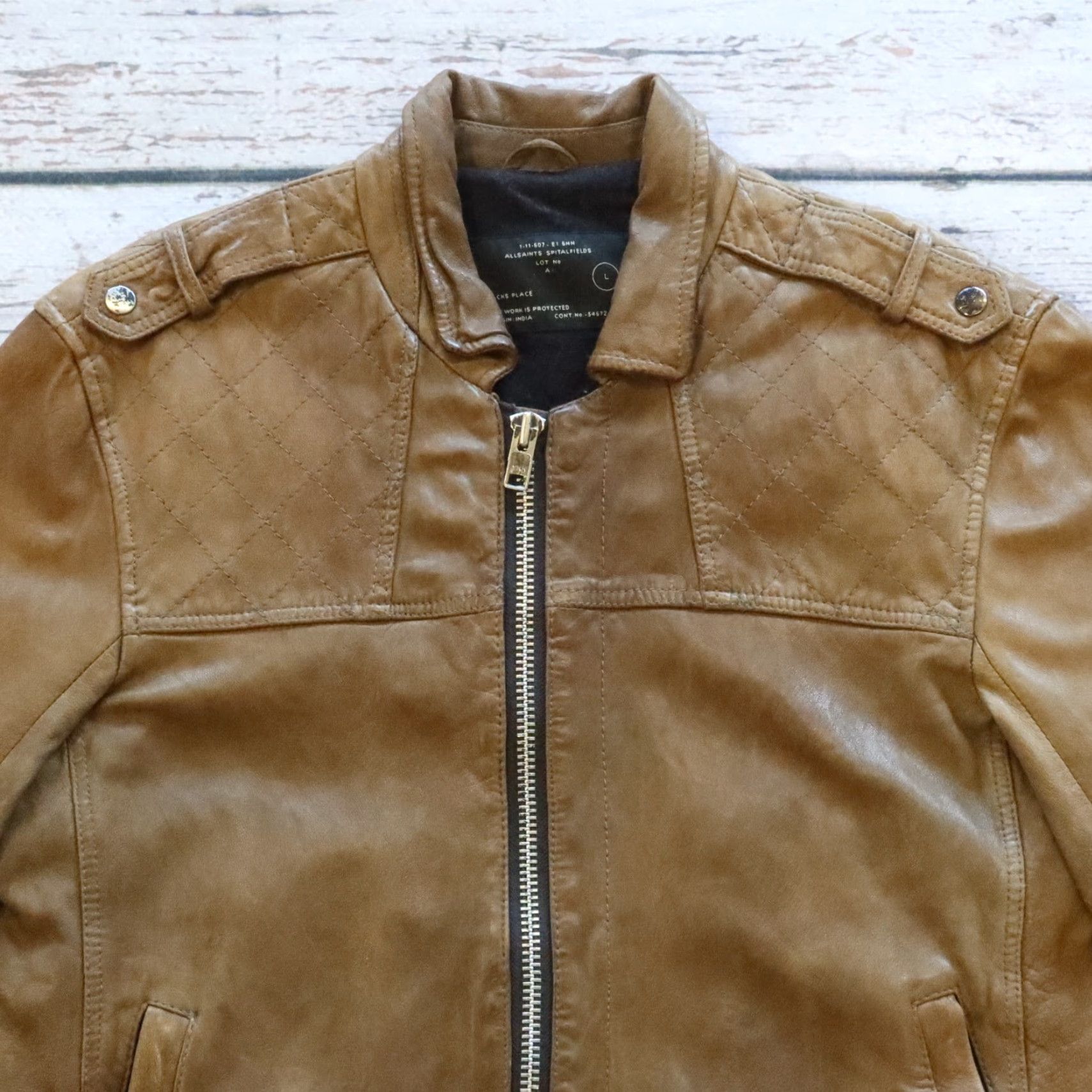 Allsaints All Saints Spitalfields Leather Jacket Men L Brown Motorcycle Jacket Size US L / EU 52-54 / 3 - 3 Thumbnail