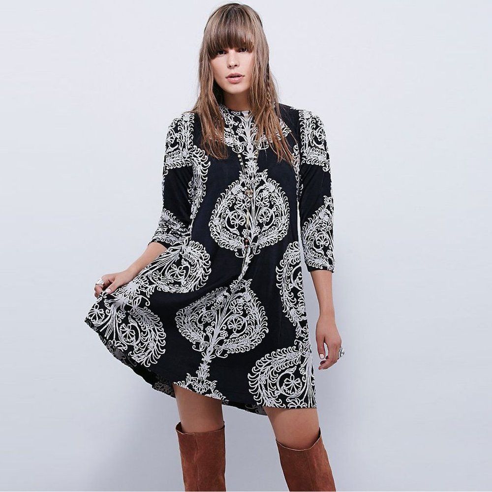 Free People Free People Fiesta Floral Black White Dress Size M Size M / US 6-8 / IT 42-44 - 1 Thumbnail
