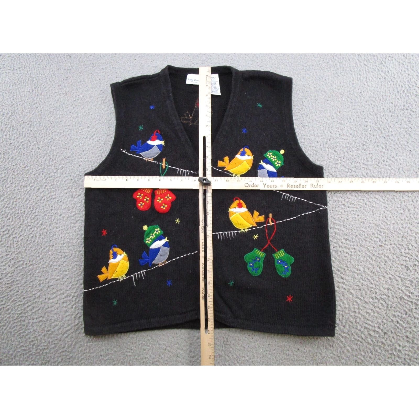 Vintage Vintage Bobbie Brooks Vest Embroidered Birds Winter Sweater Size 16/18W Black Knit Cotton V-Neck Women’s Sleeveless Regular Size XXL / US 16-18 / IT 52-54 - 3 Thumbnail
