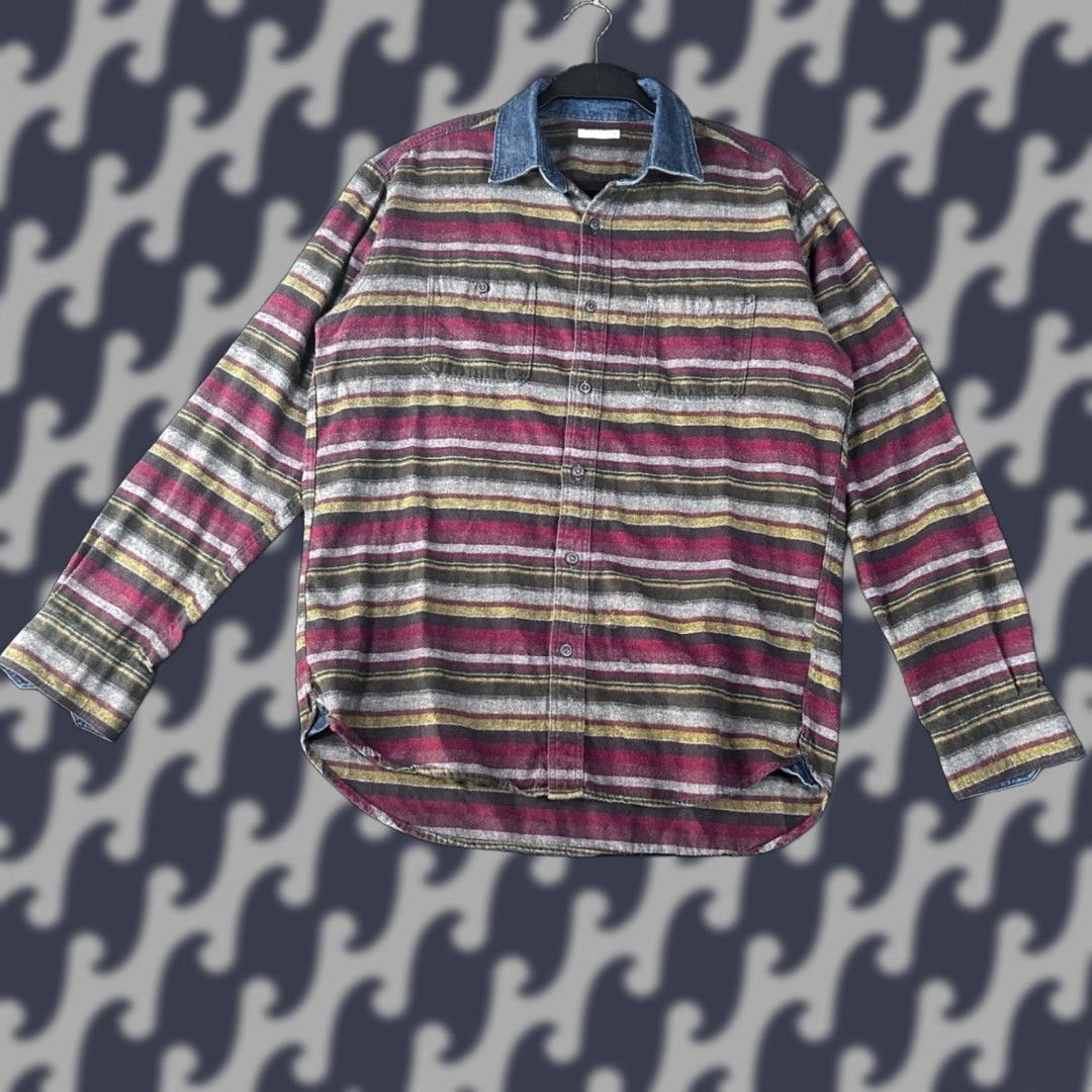 Uniqlo Uniqlo Shirt M L Multicolor Striped Flannel Button Up Collared Long Sleeve Casual Denim Collar 229417 Mens Shirt Size US L / EU 52-54 / 3 - 1 Thumbnail