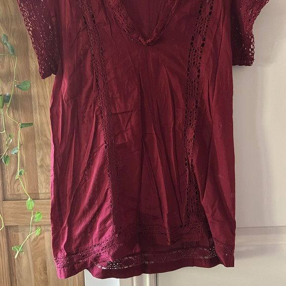 ISABEL MARANT ETOILE cotton v neck burgundy short sleeve top
