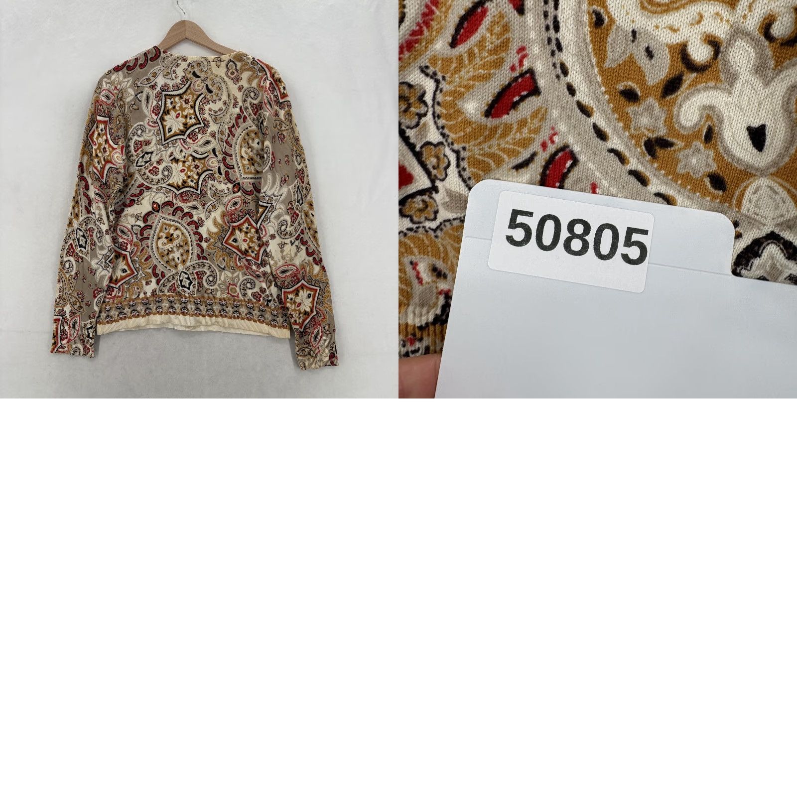 Croft & Barrow Croft & Barrow Cardigan Sweater Womens Large Multicolor Paisley 100% Cotton Boho Knit Slim Crew Neck Long Sleeve Casual Size L / US 10 / IT 46 - 9 Thumbnail