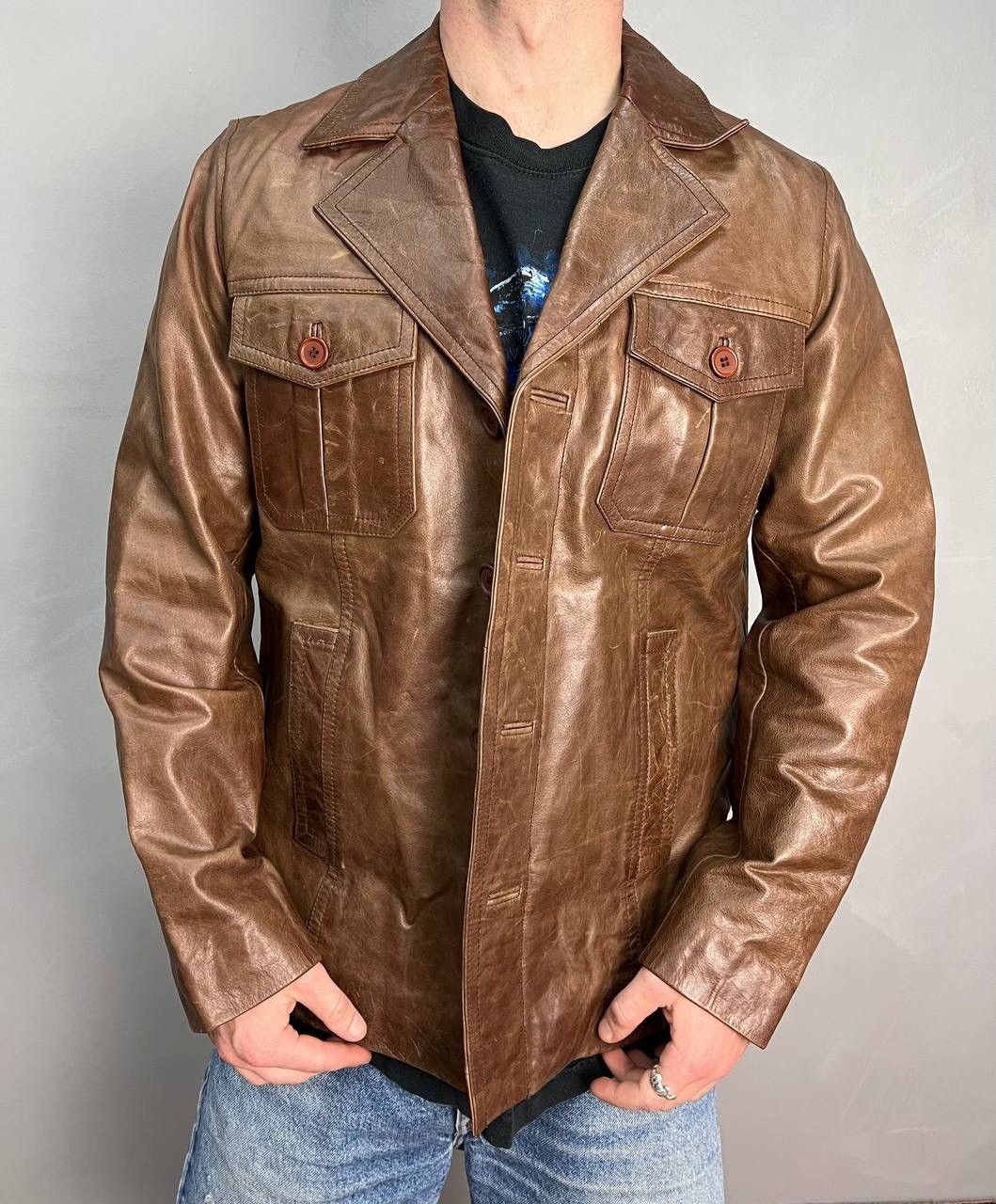 Vintage Vintage Brown avant garde genuine leather bomber jacket Size US M / EU 48-50 / 2 - 1 Thumbnail