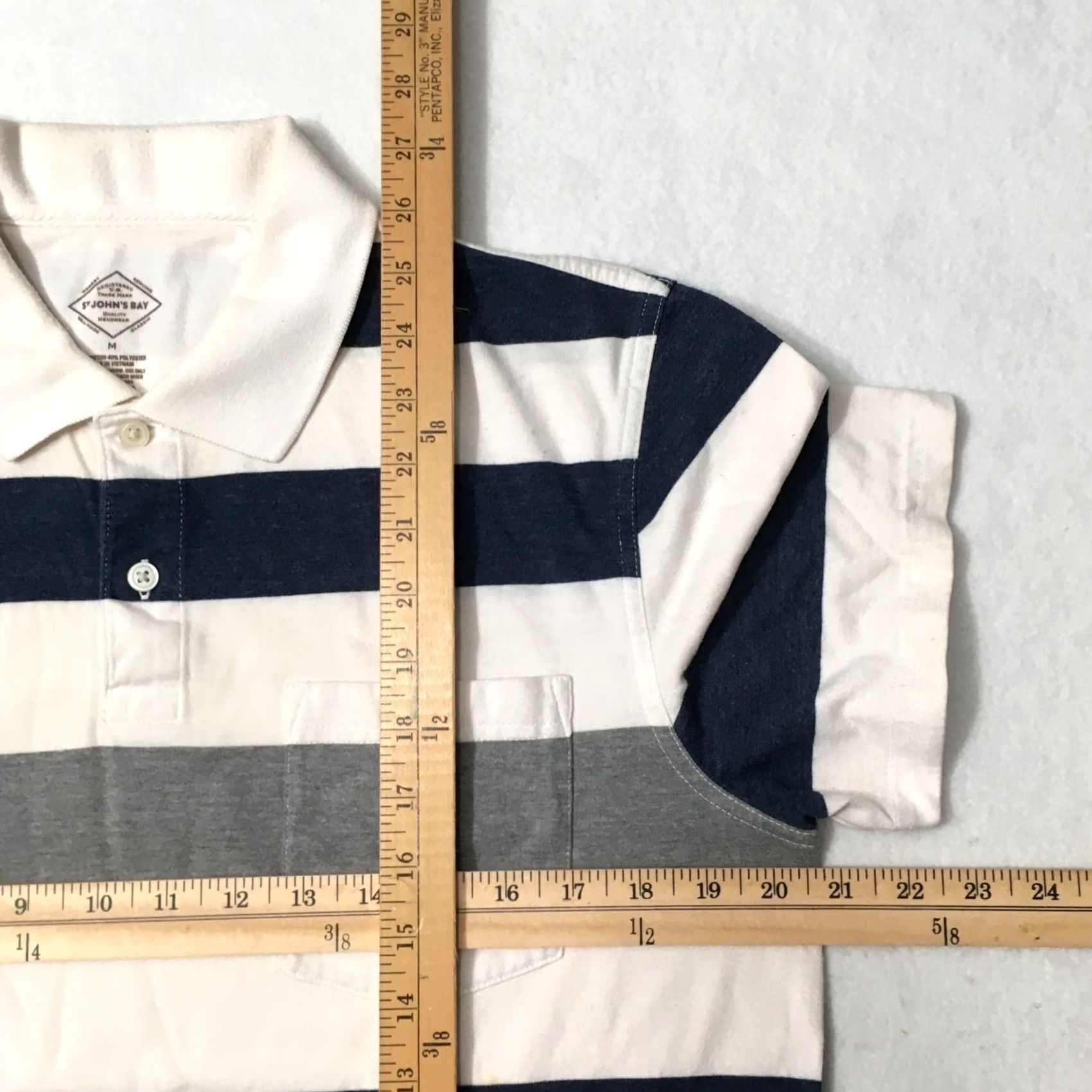 Vintage St. John's Bay Polo Shirt Size MED Blue WHITE STRIPE Short Sleeve Casual Men Size US M / EU 48-50 / 2 - 6 Thumbnail