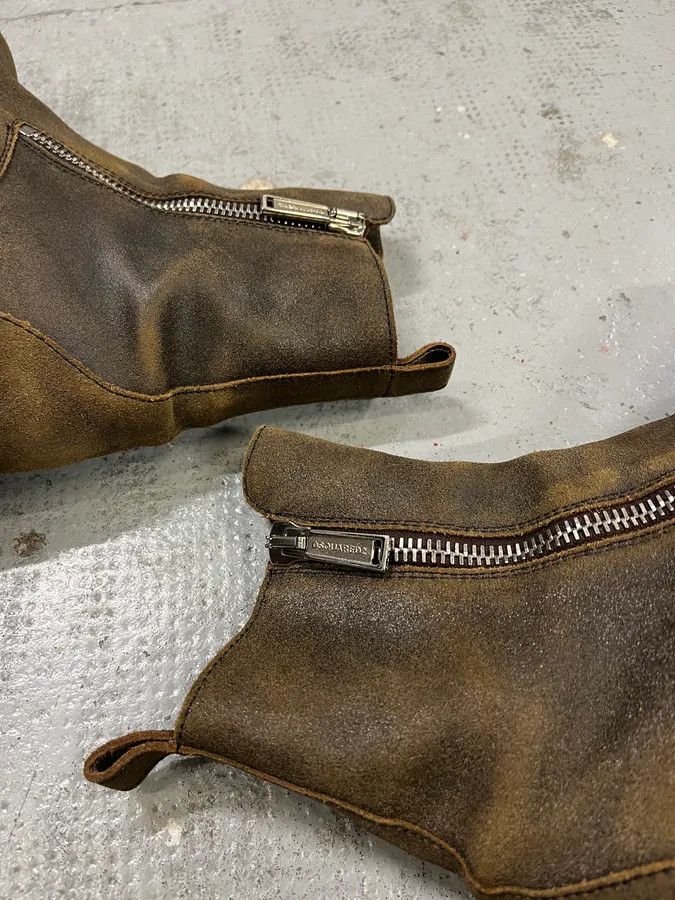 Dsquared2 2010s Dsquared2 Double Front Zip Raw Brown Leather Boots Size US 7 / EU 40 - 7 Thumbnail
