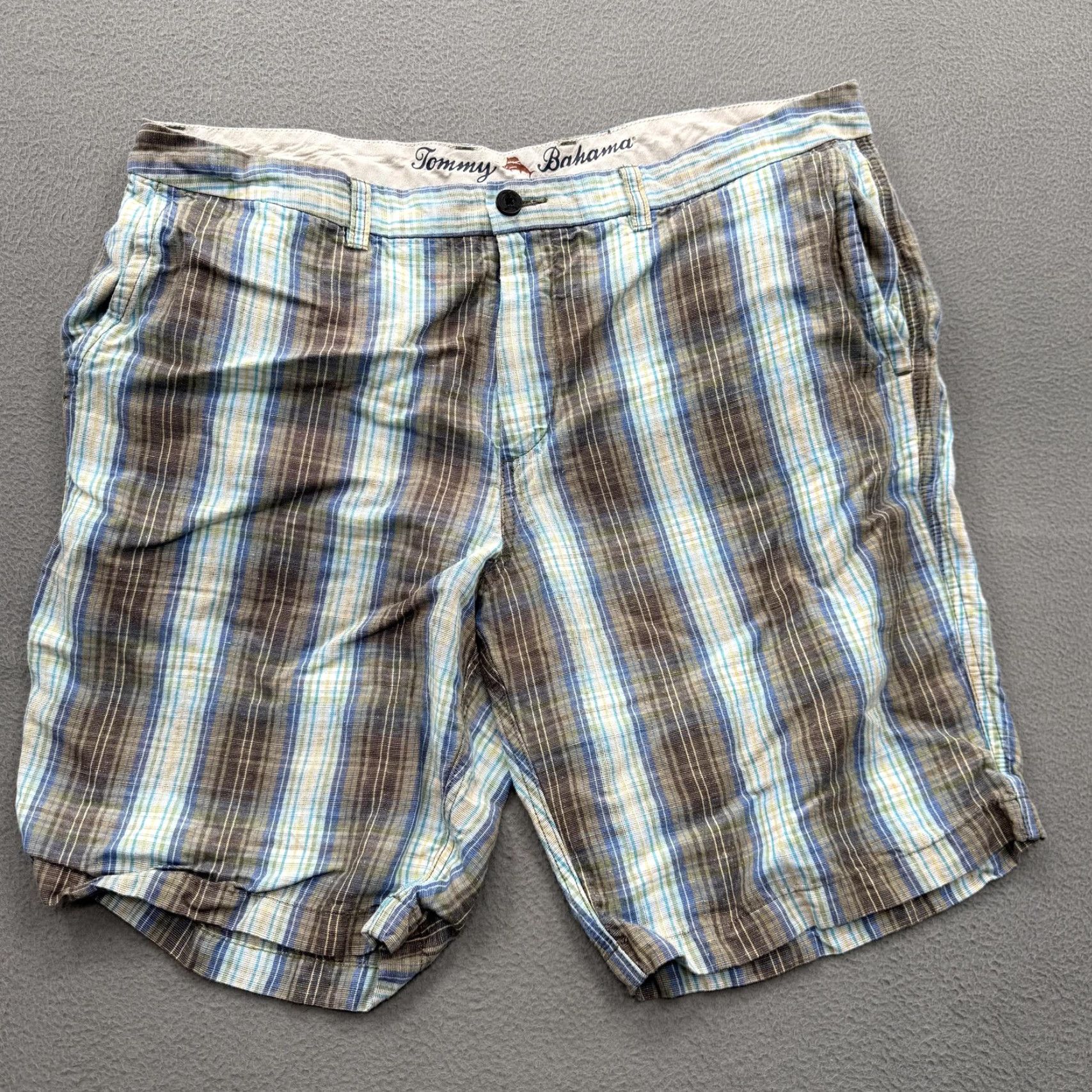 Tommy Bahama Tommy Bahama Shorts Mens 38 Brown Plaid Linen Lyocell Chino 10 Inseam Casual Size US 38 / EU 54 - 2 Thumbnail