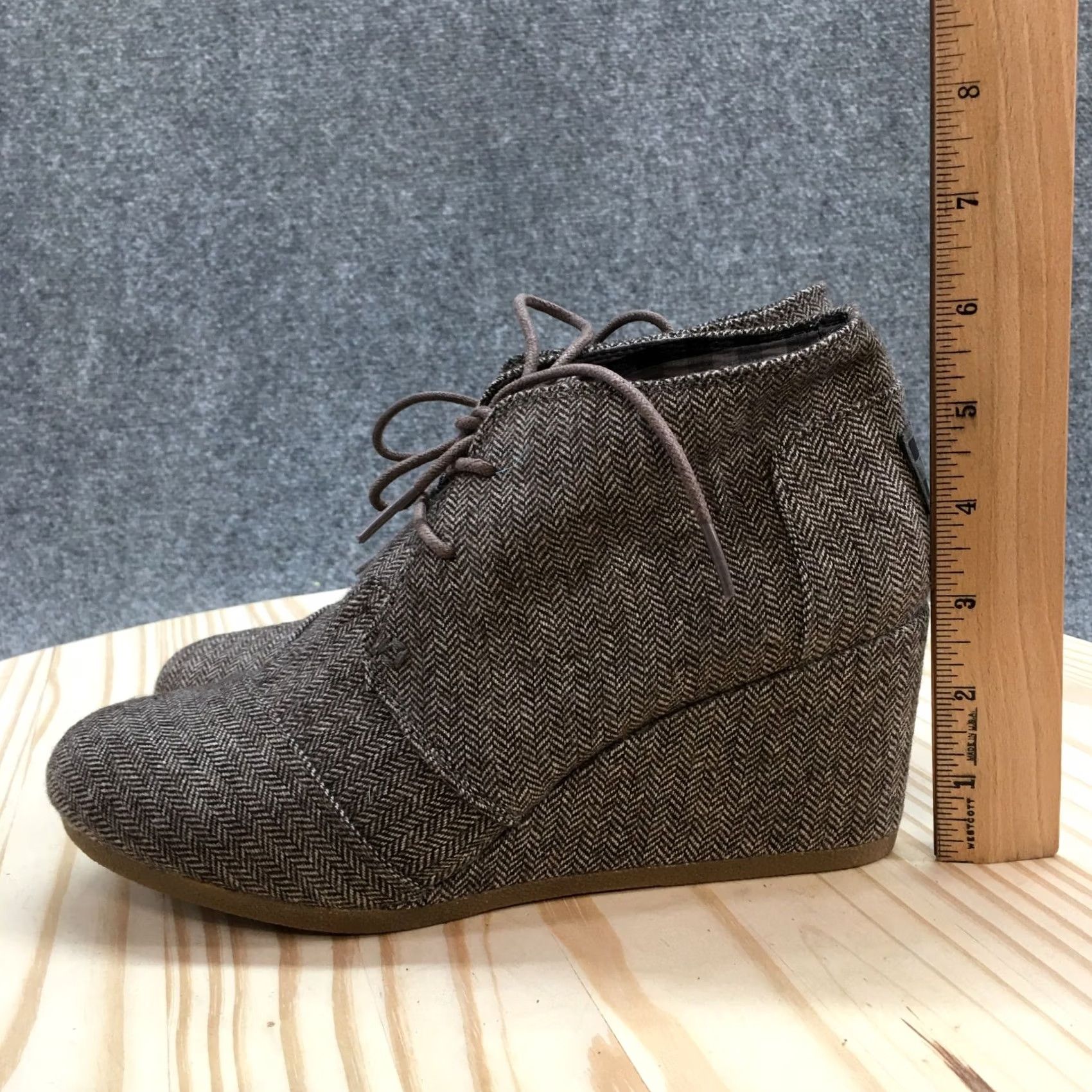 Toms TOMS Boots Womens 9.5 Herringbone Print Desert Ankle Bootie Brown Fabric Wedge Size US 10 / IT 40 - 6 Thumbnail
