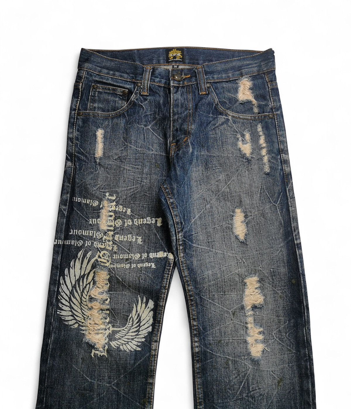 Hysteric Glamour Legend of Glamour Distressed Wings Print Denim Jeans Y2K Size US 30 / EU 46 - 5 Thumbnail