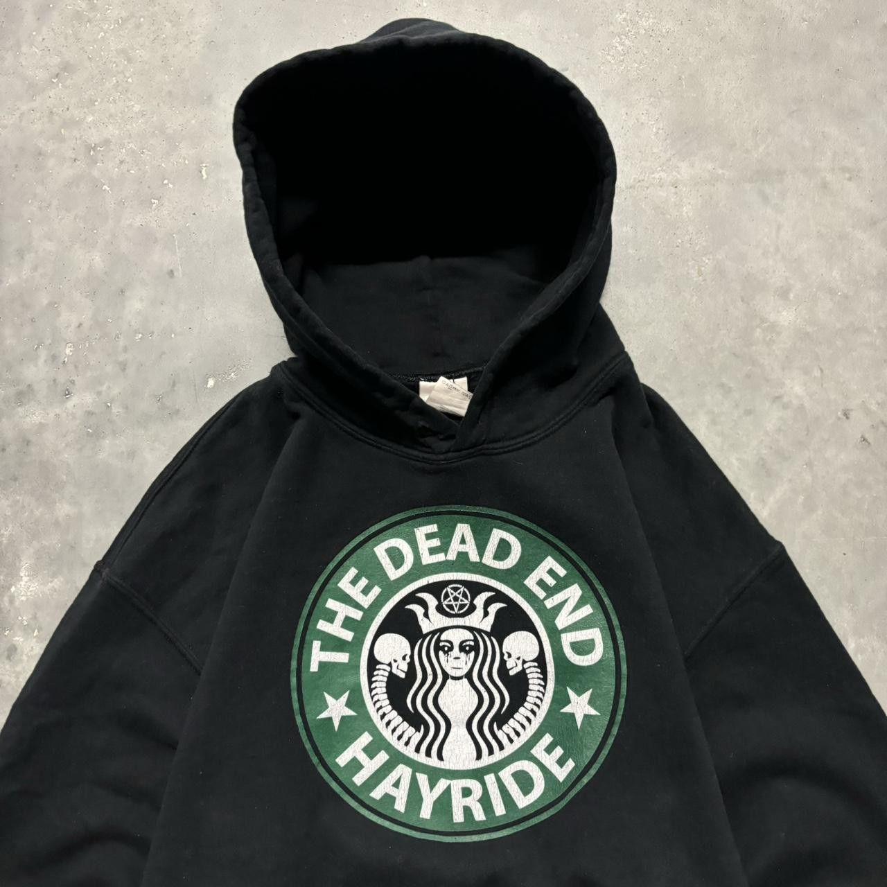 Band Tees × Vintage Crazy Vintage Y2K/2000s “The Dead End Hayride” Starbucks Parody Horror Graphic Hoodie! Size US M / EU 48-50 / 2 - 2 Thumbnail