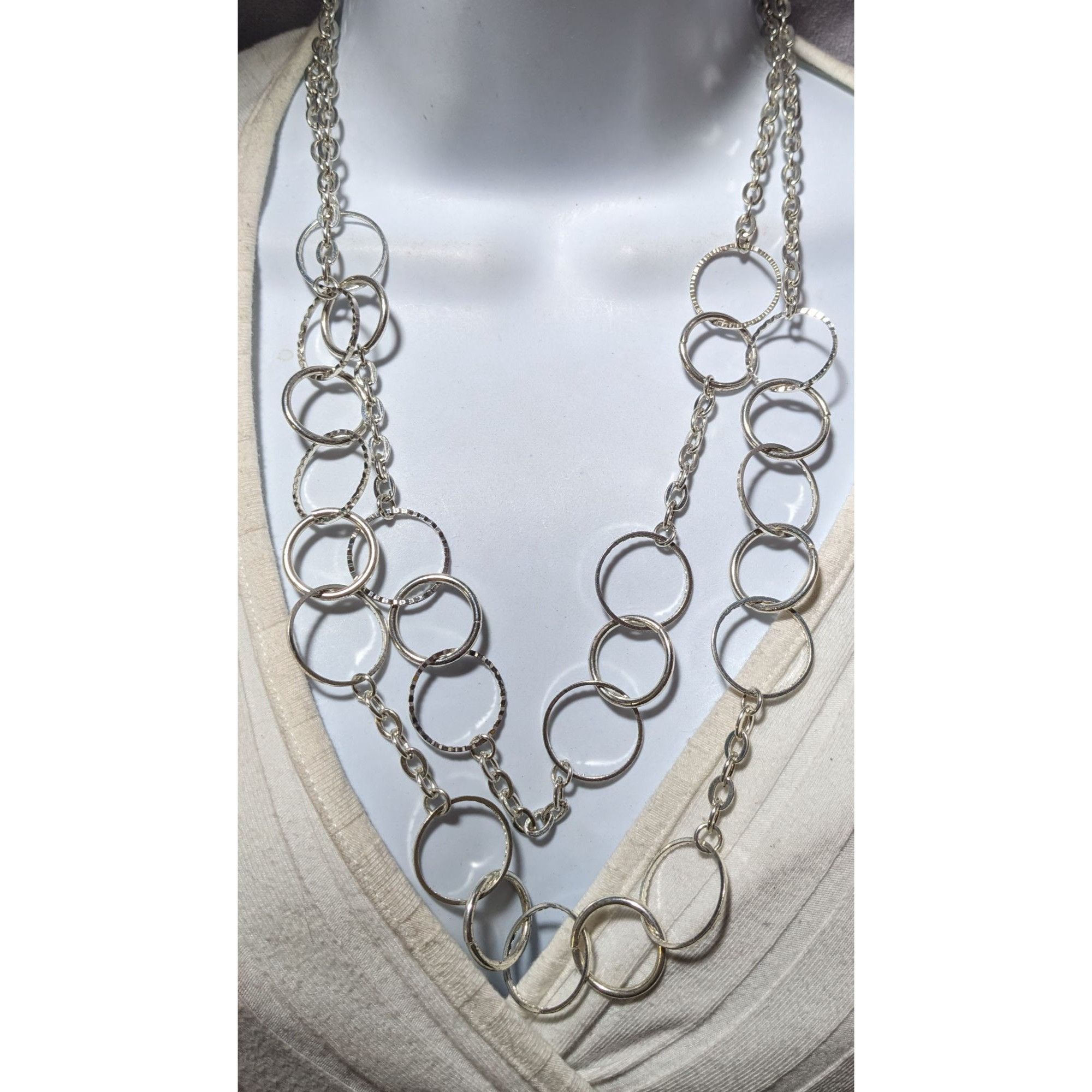Other Multilayer Silver Ring Chain Link Necklace Size ONE SIZE - 5 Thumbnail