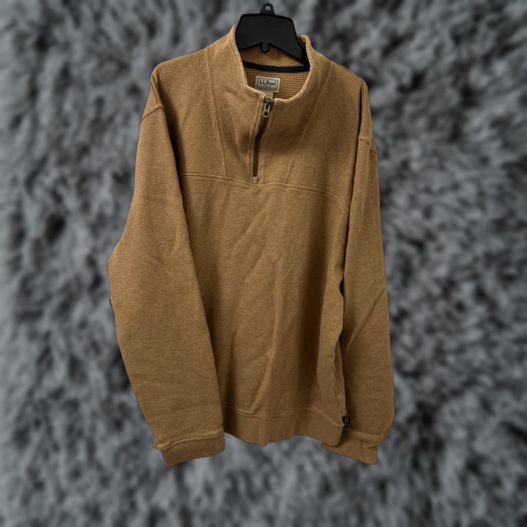 Vintage LL Bean 1/4 Zip Mens XL Brown Waffle-Knit Pullover Sweater L/S Mock Neck Zip 525689 Size US XL / EU 56 / 4 - 1 Thumbnail