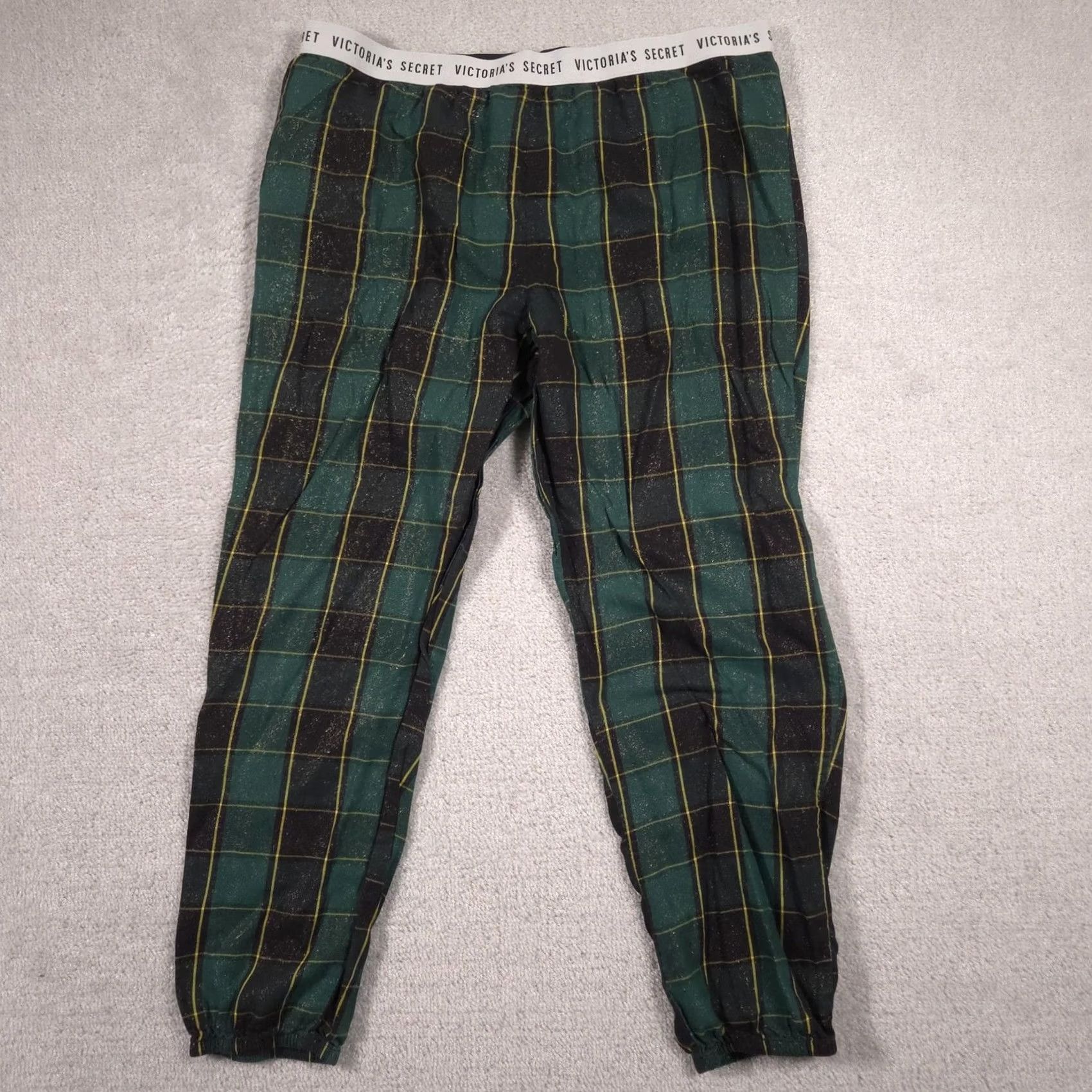 Victoria's Secret Victoria's Secret Pajama Pants Womens Large Green Plaid Glitter Logo Waist L/G/170/80A Womens Size 36" / US 14 / IT 50 - 2 Thumbnail