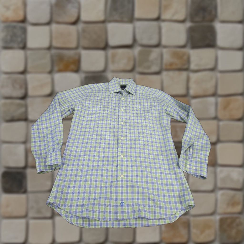 David Donahue DAVID DONAHUE Dress Shirt Mens 15.5 Green Check Long Sleeve Button Up Size US M / EU 48-50 / 2 - 1 Thumbnail