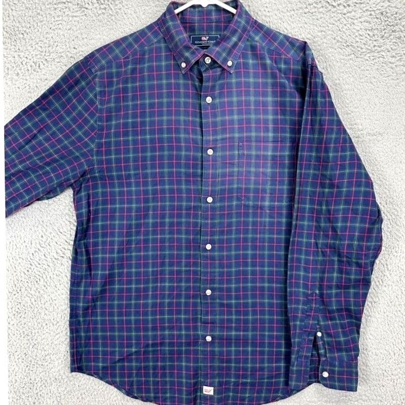 Vineyard Vines Vineyard Vines Murray Button Down Shirt Mens Medium Blue Plaid Classic Fit Knit Cotton Pocket Ocean Size US M / EU 48-50 / 2 - 2 Thumbnail