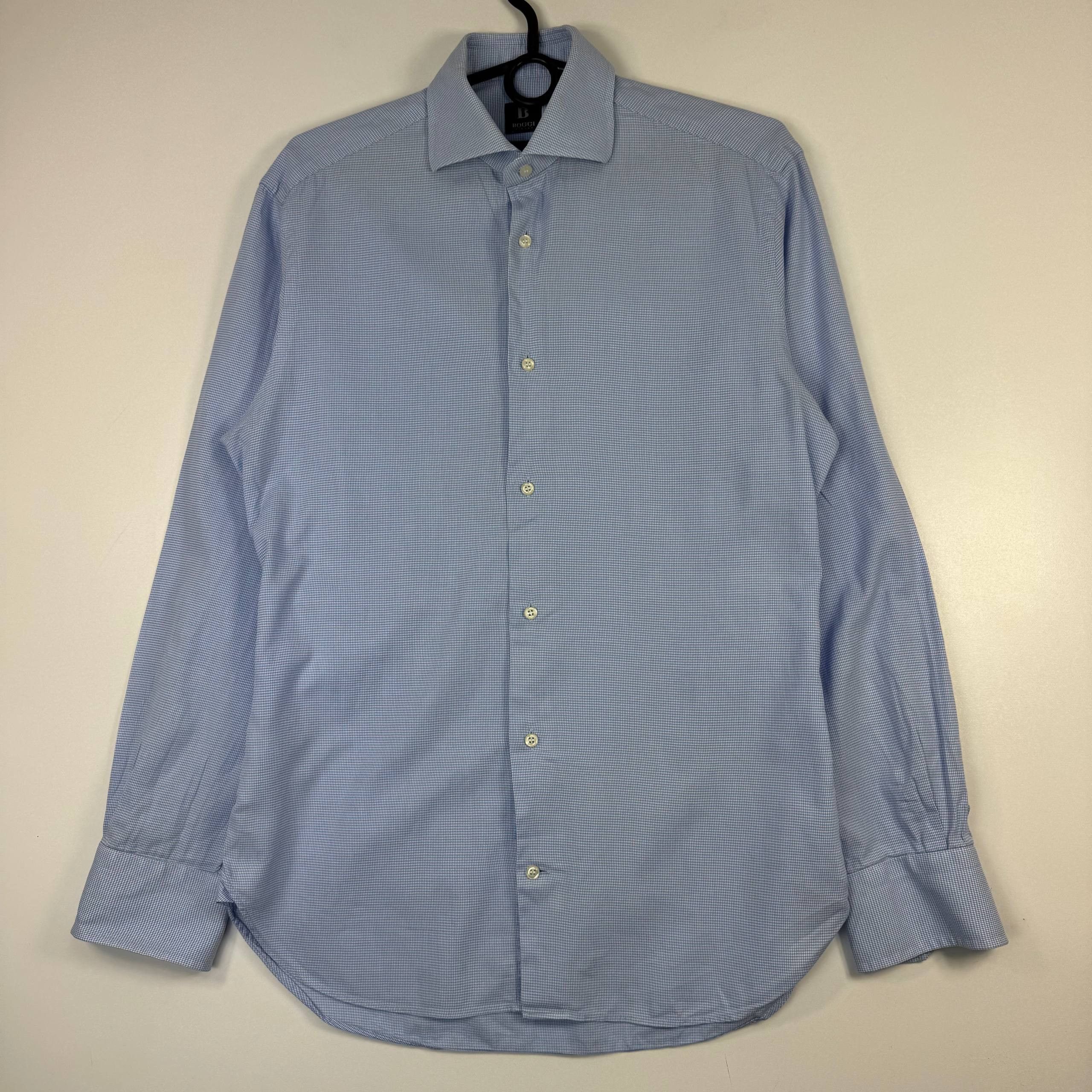Boggi Boggi Milano Micro Check Dress Shirt Blue Mens Size M 15 38 Size US M / EU 48-50 / 2 - 1 Thumbnail