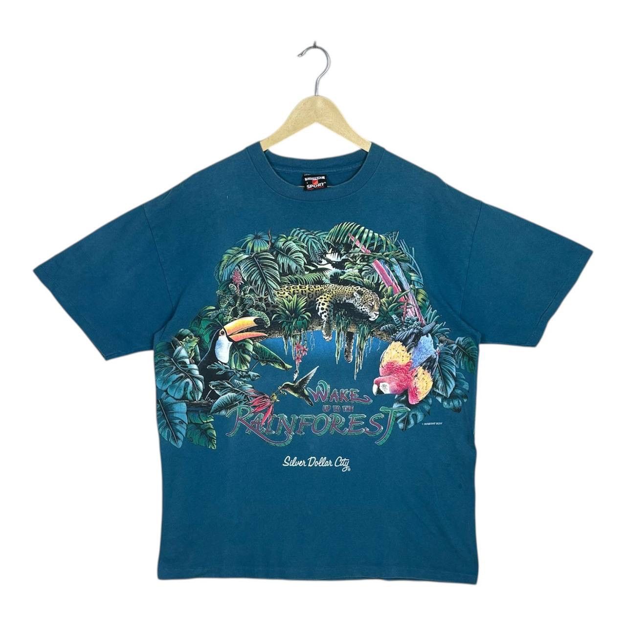 Habitat × Vintage Vintage 90s Habitat Rainforest Leopard Parrot Floral Tee Size US L / EU 52-54 / 3 - 1 Thumbnail