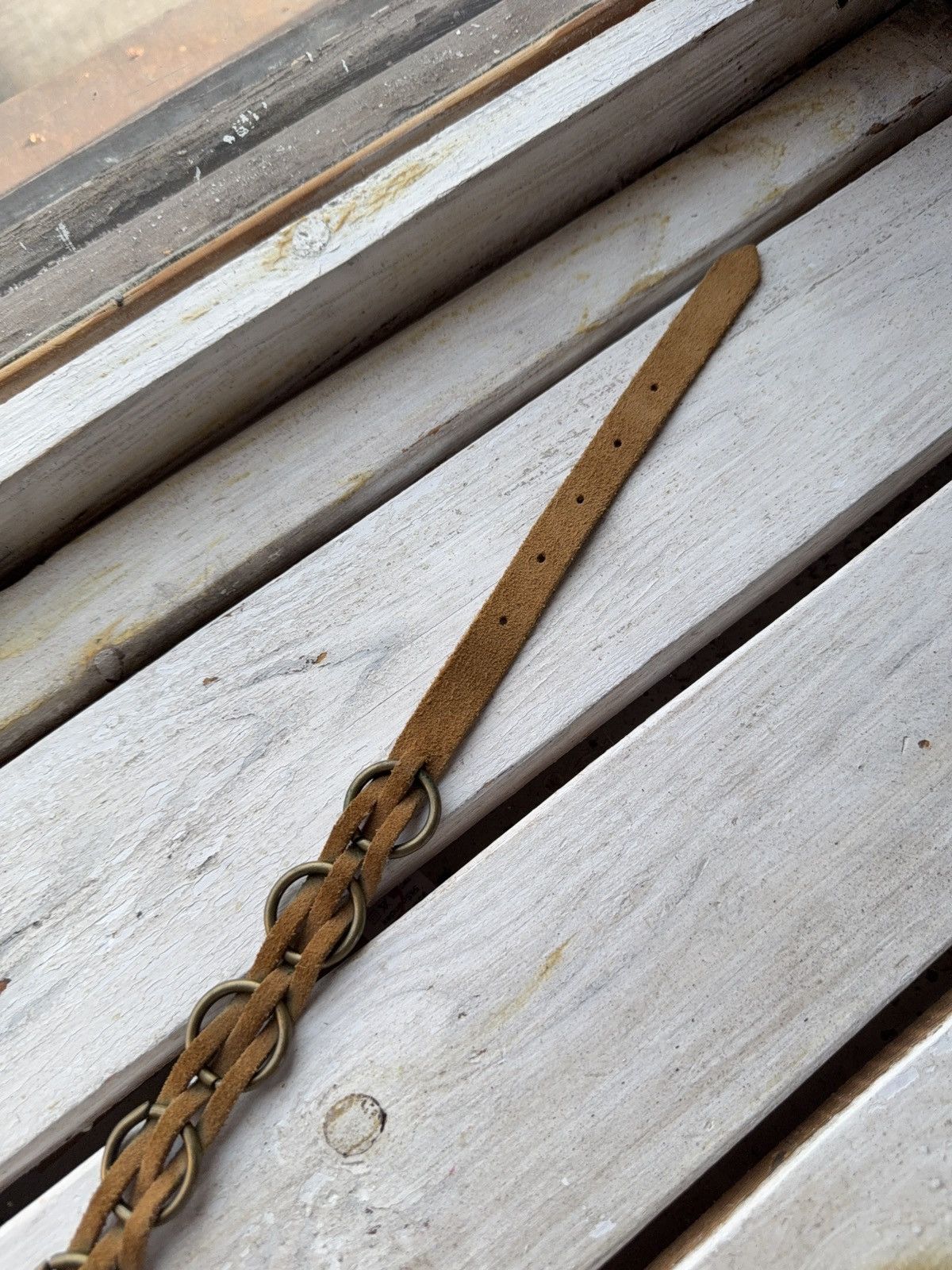 Japanese Brand VNTG Y2K Western Suede Chain Belt Boho 70s Style Brass Rings Size ONE SIZE - 6 Thumbnail