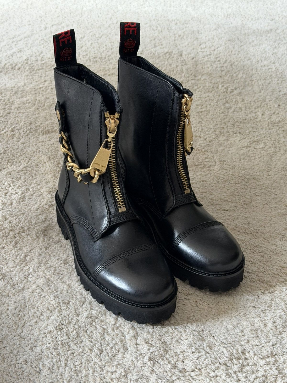 Zadig & Voltaire Zadig & Voltaire Joe Cecilia Combat Boots — Black Leather Size US 6.5 / IT 36.5 - 1 Thumbnail