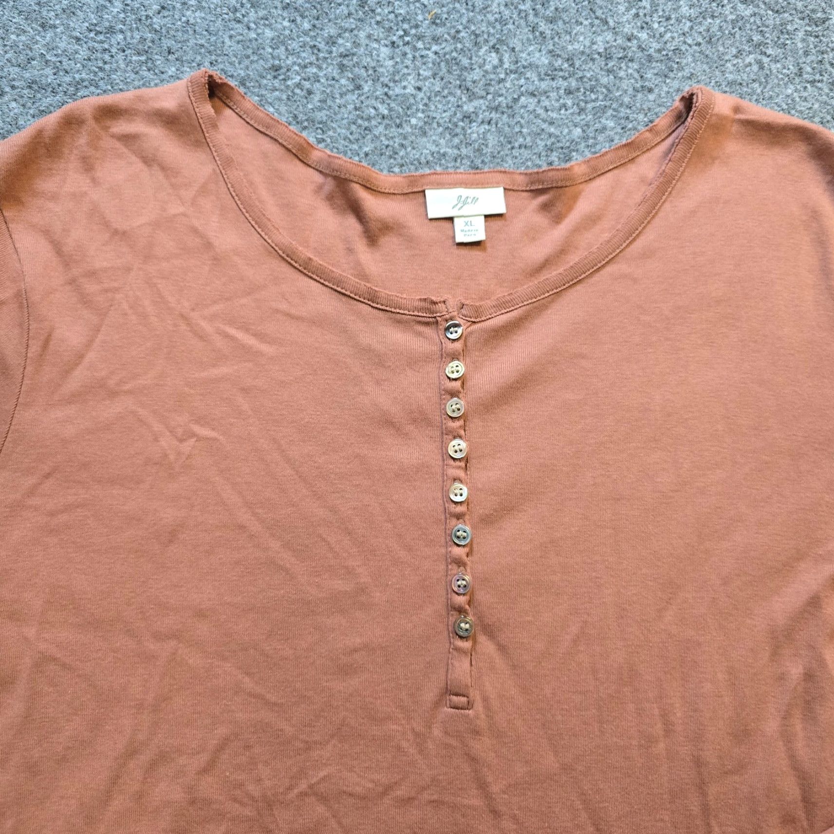 J. Jill J Jill Top Womens XL Henley Long Sleeve Pima Cotton Capsule Brown Orange Casual Shirt Womens XL Size XL / US 12-14 / IT 48-50 - 2 Thumbnail