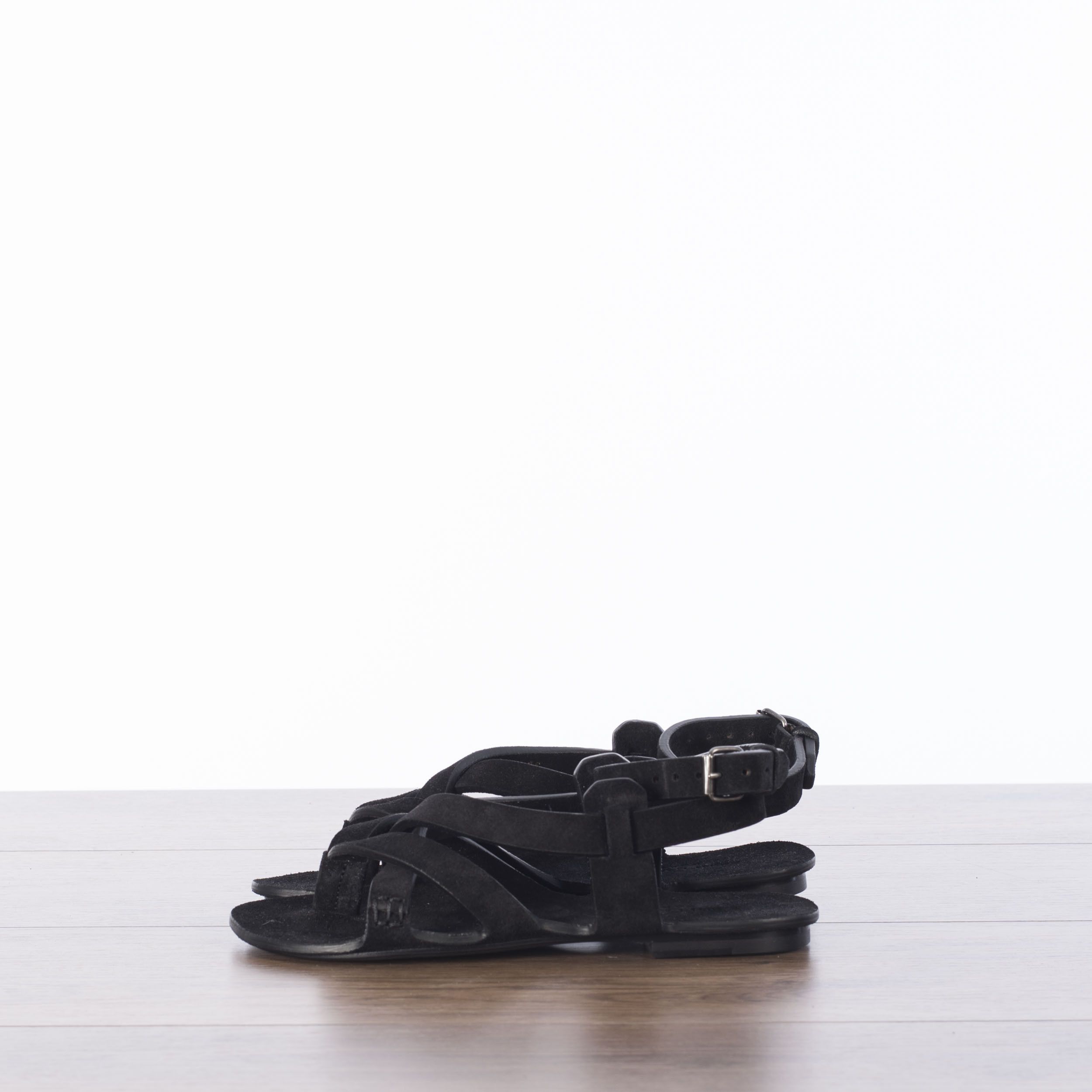 Saint Laurent Paris Culver Flat Buckle Sandals In Black Suede Size US 6 / IT 36 - 5 Thumbnail