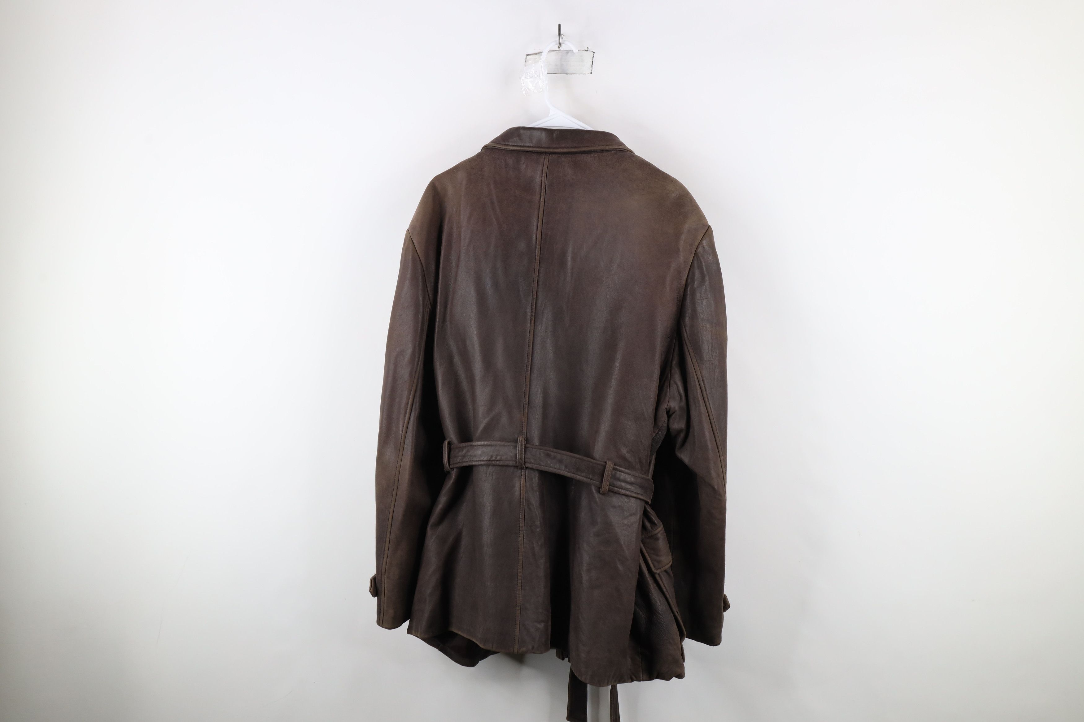 Vintage Vintage 90s Streetwear Belted Leather Motorcycle Jacket Size US XXL / EU 58 / 5 - 13 Thumbnail