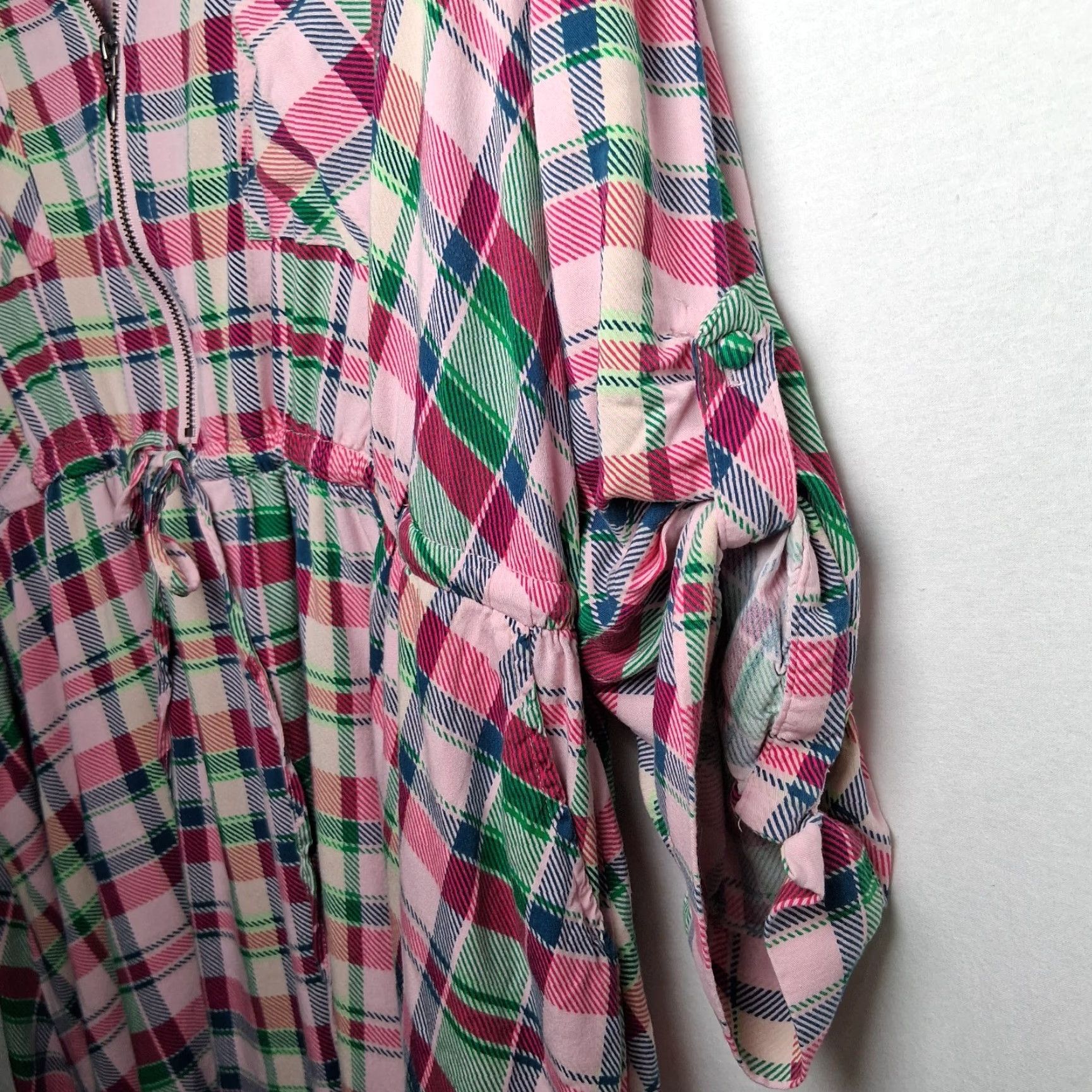 Torrid Torrid Plaid Shirt Dress Midi Zip 3X Women’s Plus Size Pink Green Blue Roll Sleeve V-Neck High Low Size XXL / US 16-18 / IT 52-54 - 7 Thumbnail