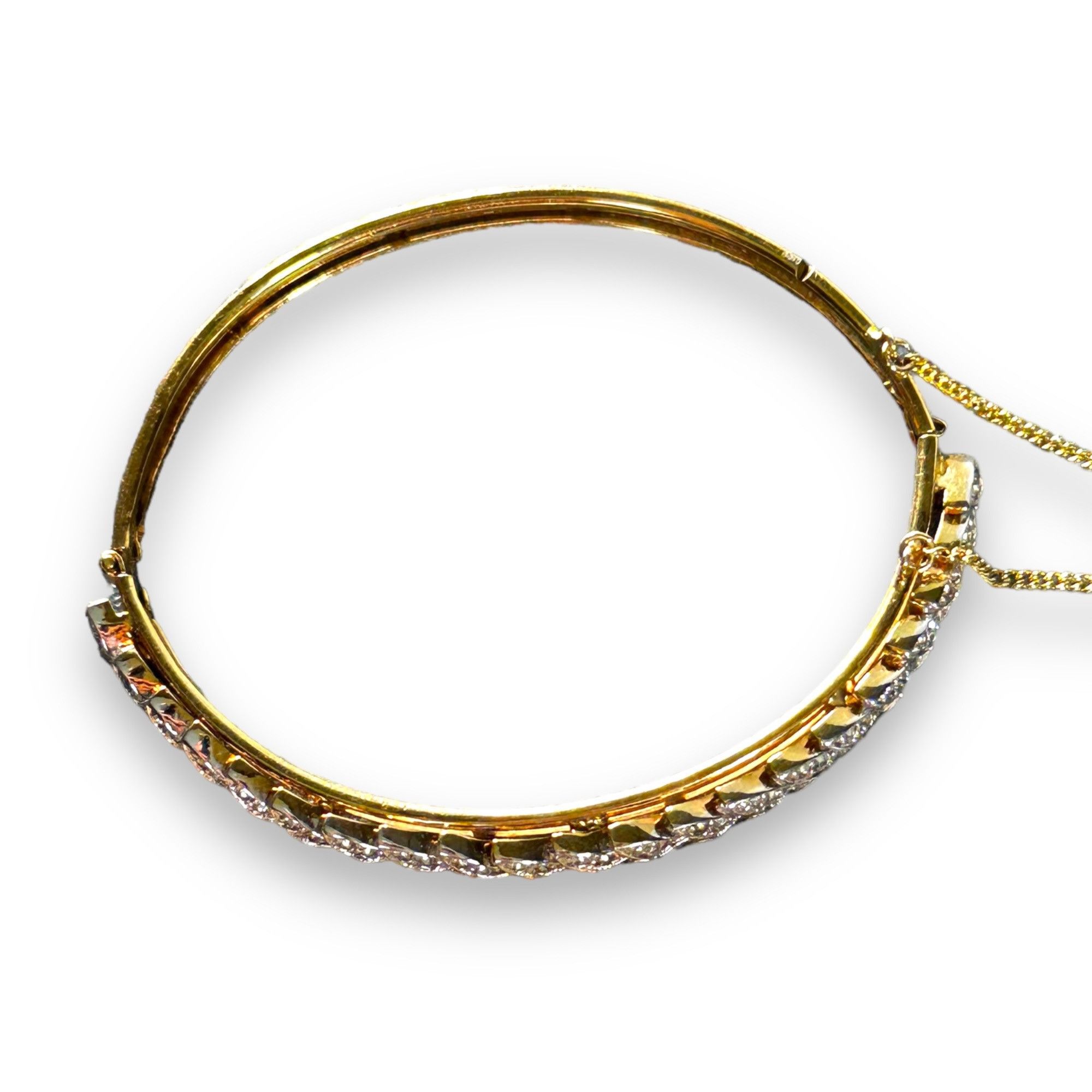 Vintage Elegant Cubic Zirconia Leaf Design Golden Bangle Bracelet Size ONE SIZE - 4 Thumbnail
