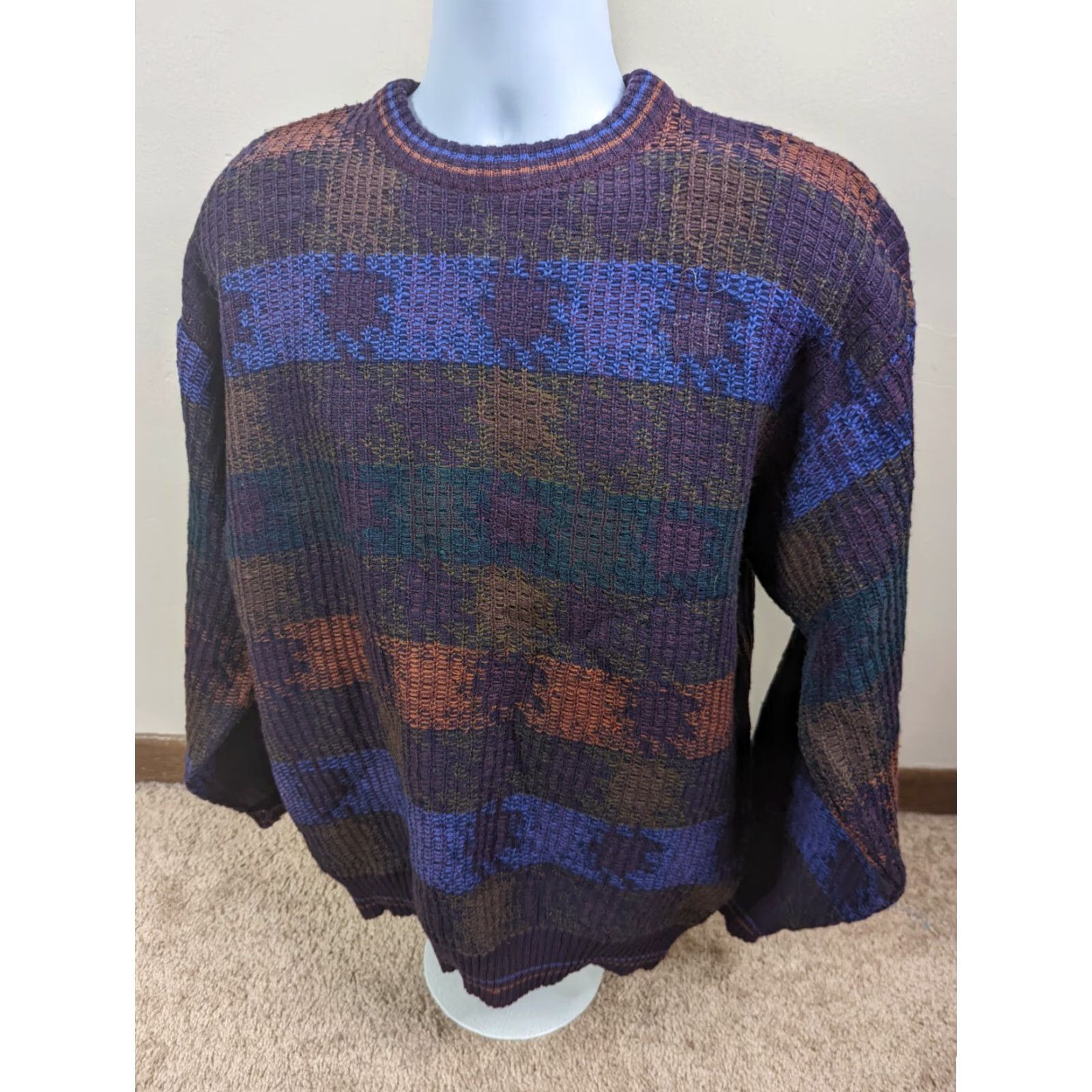 Vintage VINTAGE 80s Geometric Cosby Sweater Crewneck Large S8C Purple Shirt Mens Pullover Geometric 80s Cosby Size US L / EU 52-54 / 3 - 2 Thumbnail