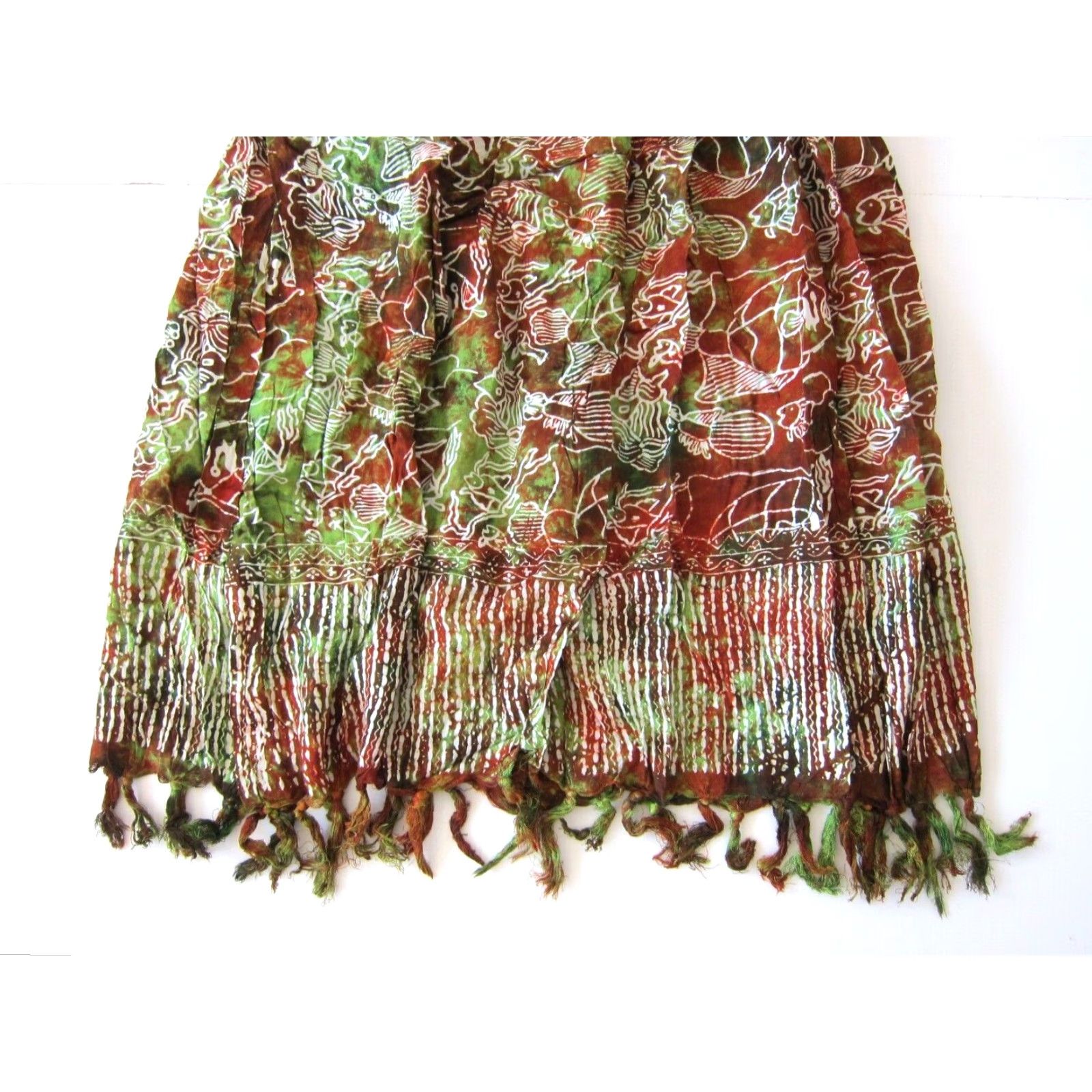 Vintage VINTAGE Gecko California 100% Rayon Green Brown Fish Pocket Long Maxi Skirt S Size 28" / US 6 / IT 42 - 7 Thumbnail