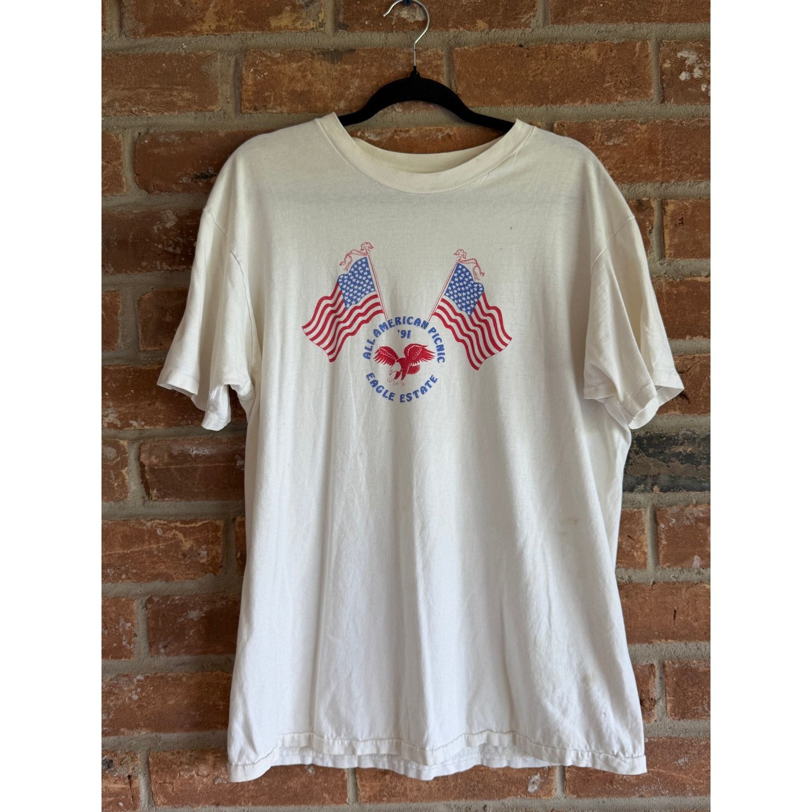 Hanes Vintage 1991 USA Flag Eagle Estate Tee XL Size US XL / EU 56 / 4 - 1 Thumbnail
