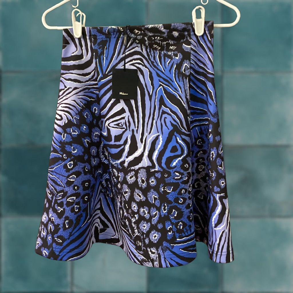 Vintage Milano Skirt Women XS Purple Black Animal Print A-Line Pull On Elastic Waist Knee Length Size 26" / US 2 / IT 38 - 1 Thumbnail