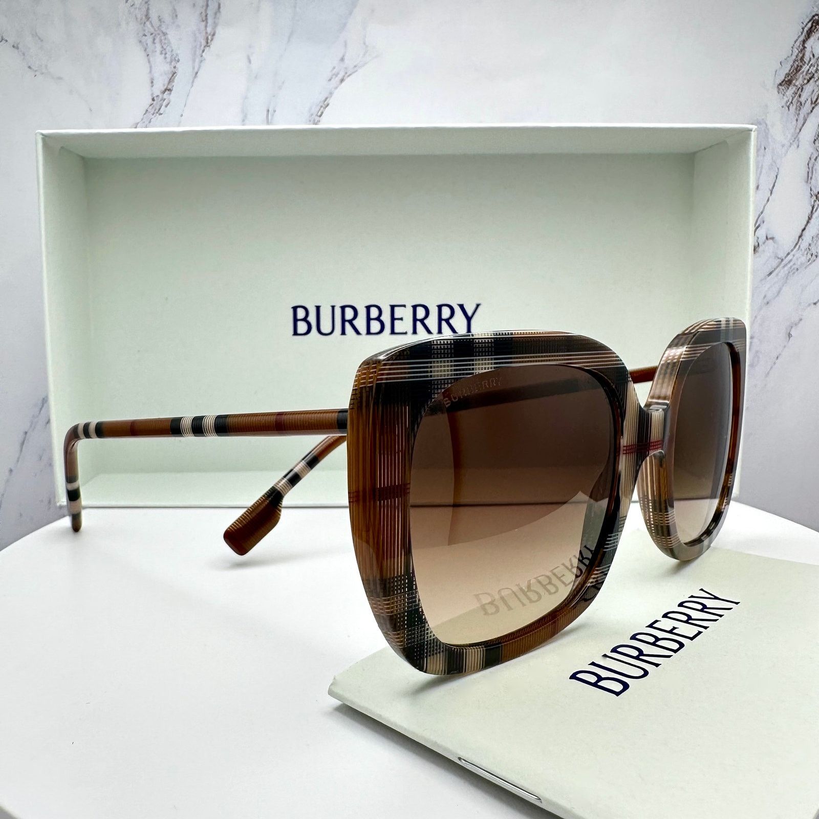 Burberry New Burberry Sunglasses Brown Check Frames Gradient Lens Size ONE SIZE - 12 Thumbnail