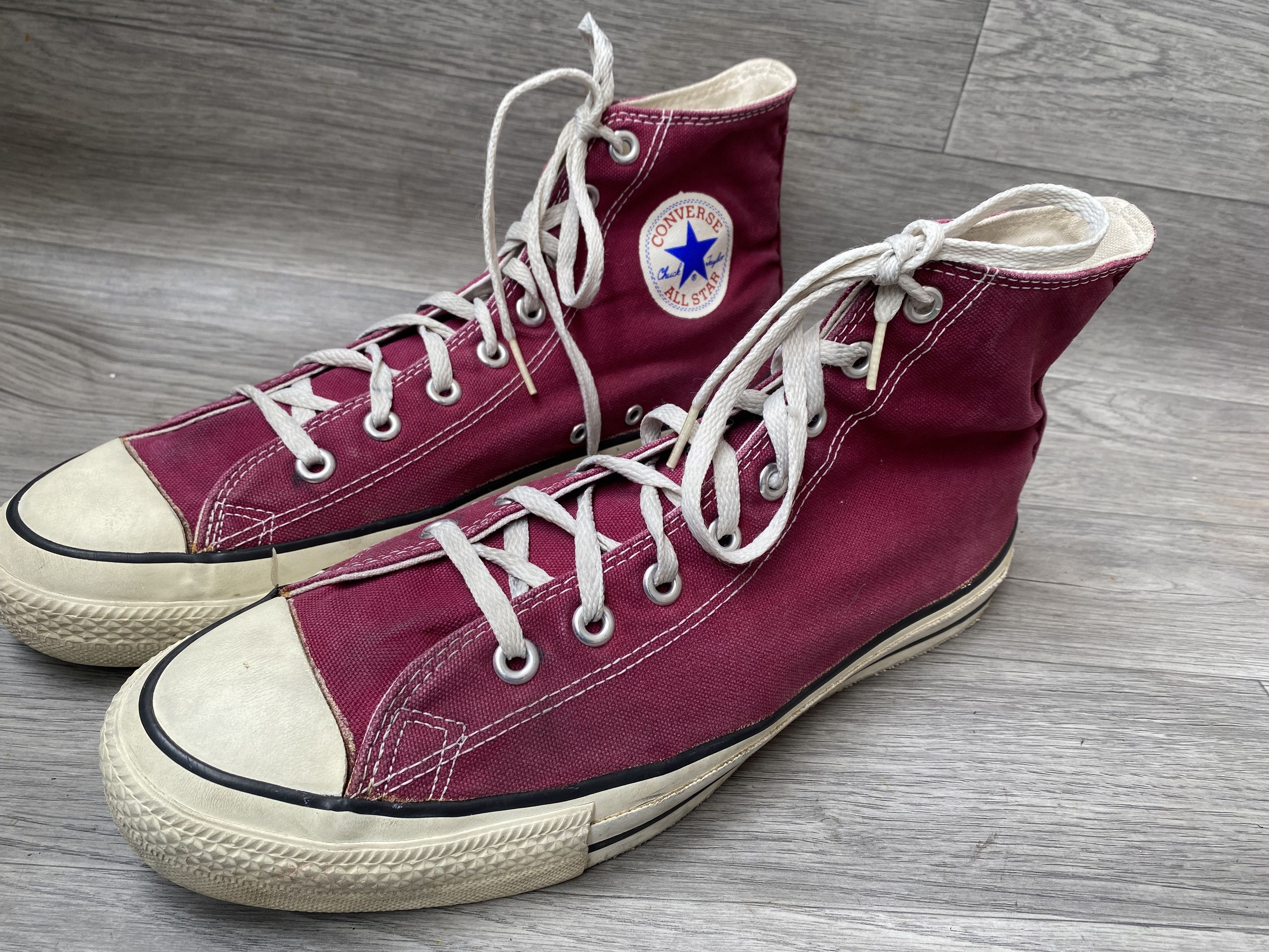 Converse Vintage 90's converse canvas hi-top maroon sneakers Size US 10.5 / EU 43-44 - 13 Thumbnail