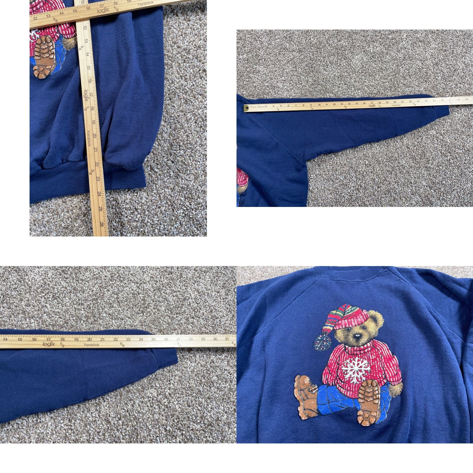 Hanes VTG 90s Winter Teddy Bear Motif Sweatshirt Adult Large Blue Raglan Sleeves 50/50 Size US L / EU 52-54 / 3 - 8 Thumbnail