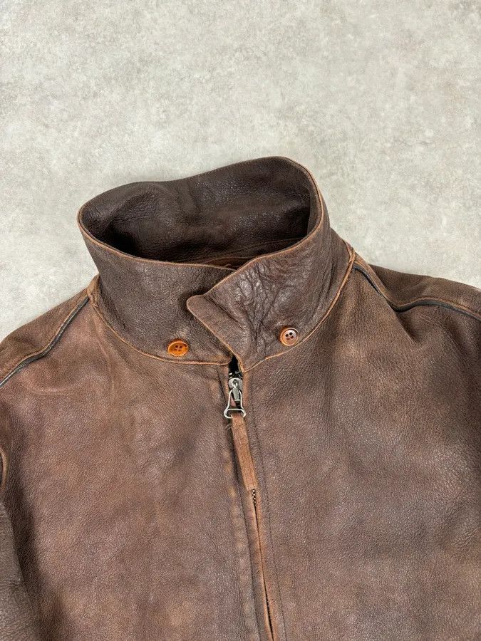 Armani 2000s Armani Biker Brown Faded Leather Jacket Size US L / EU 52-54 / 3 - 9 Thumbnail
