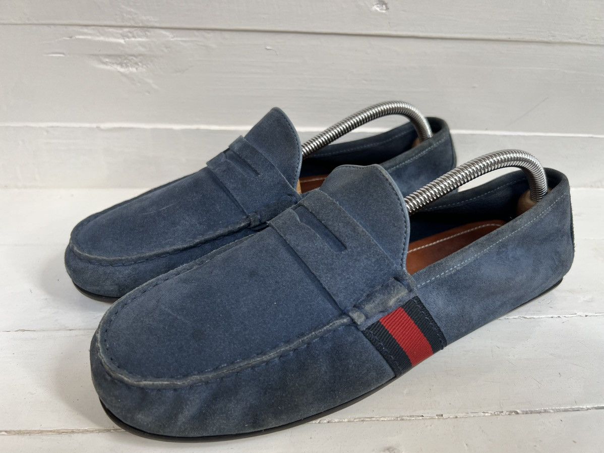 Gucci Men's Gucci Blue Suede Web Accent Loafers Size US 9 / EU 42 - 1 Thumbnail