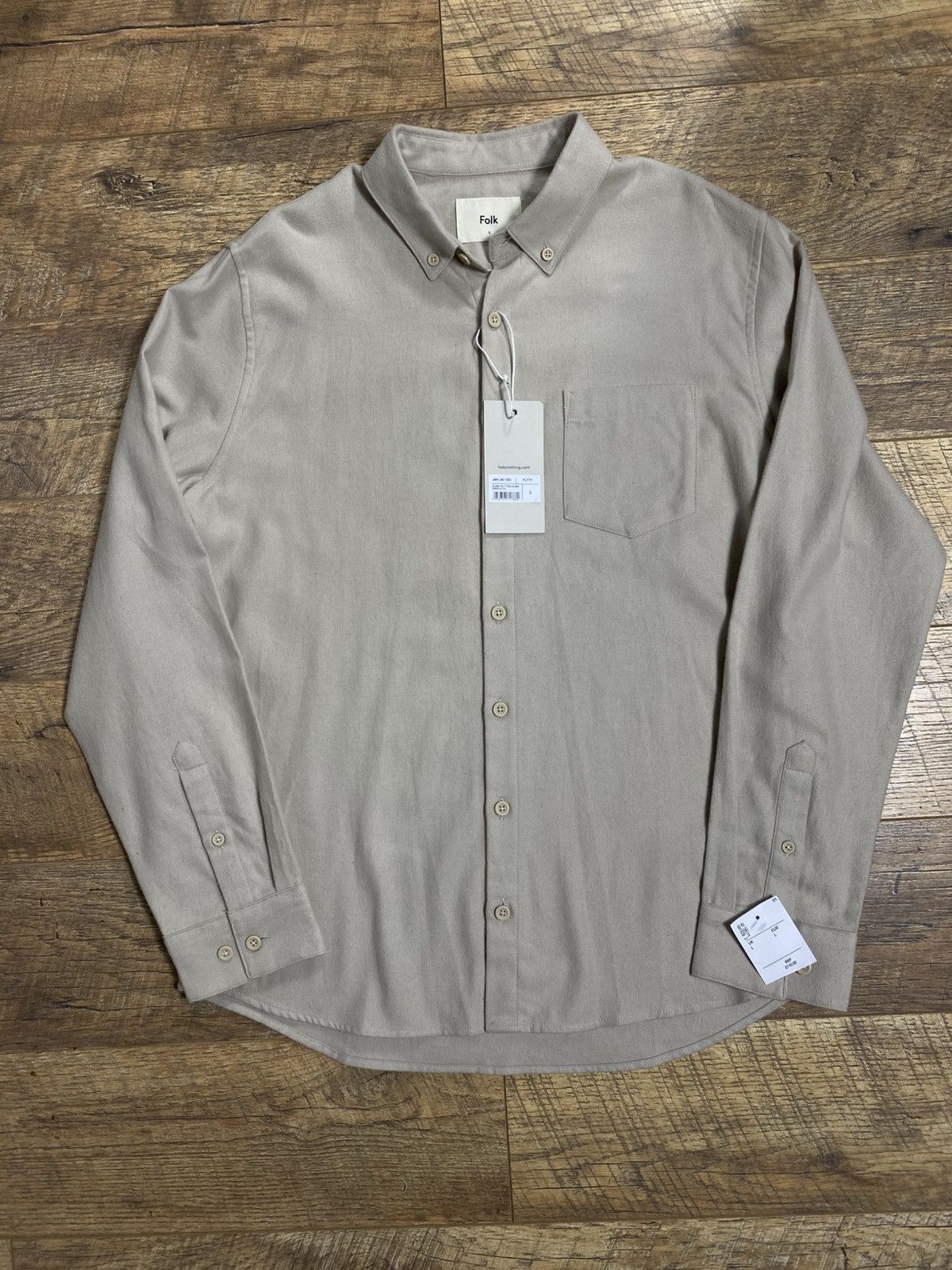 Folk Folk Bobby Button Down Flannel Shirt - Putty - Size L Size US L / EU 52-54 / 3 - 1 Thumbnail