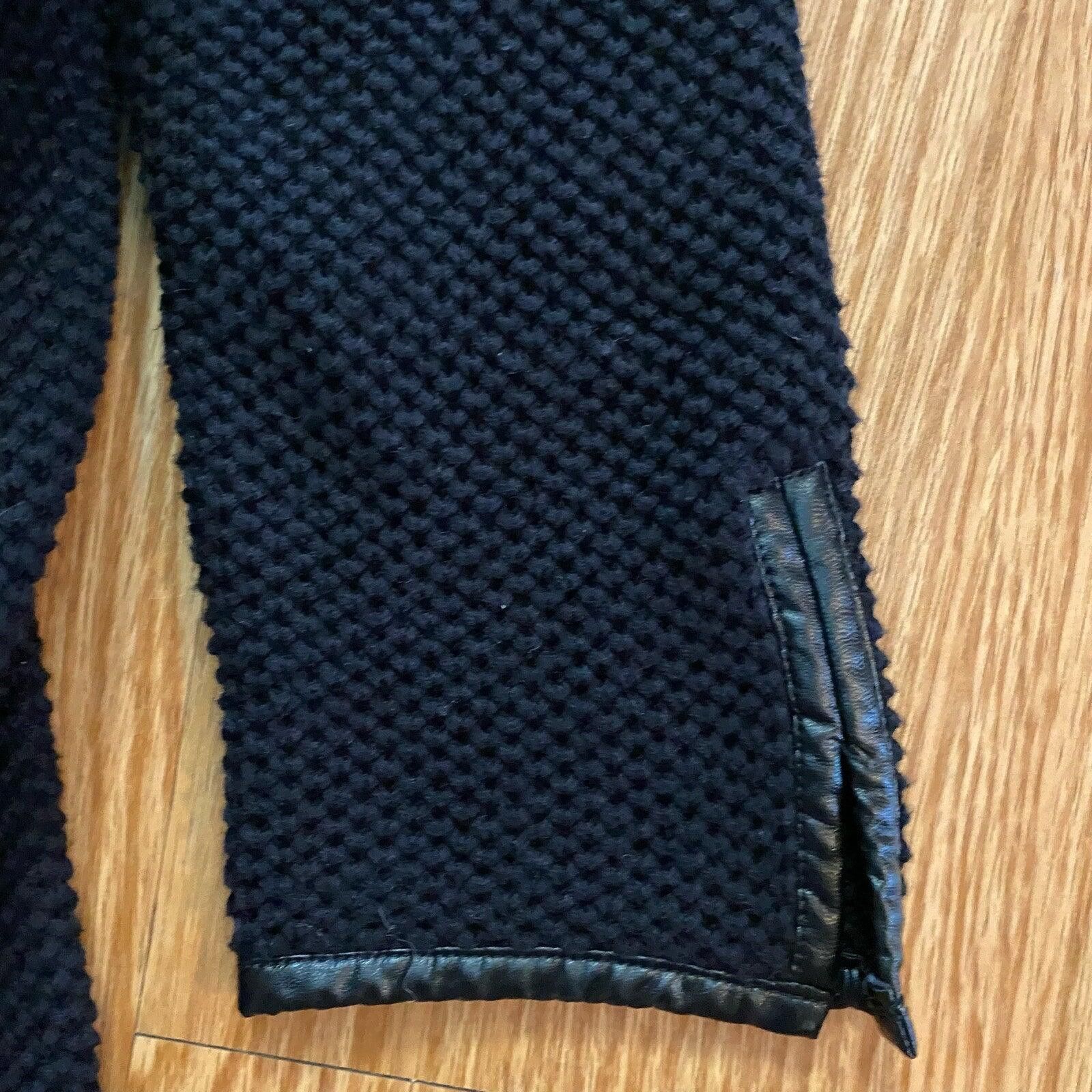 Chicos Chicos Black Knit Fringe Leather Cardigan Jacket Women Small Size S / US 4 / IT 40 - 7 Thumbnail
