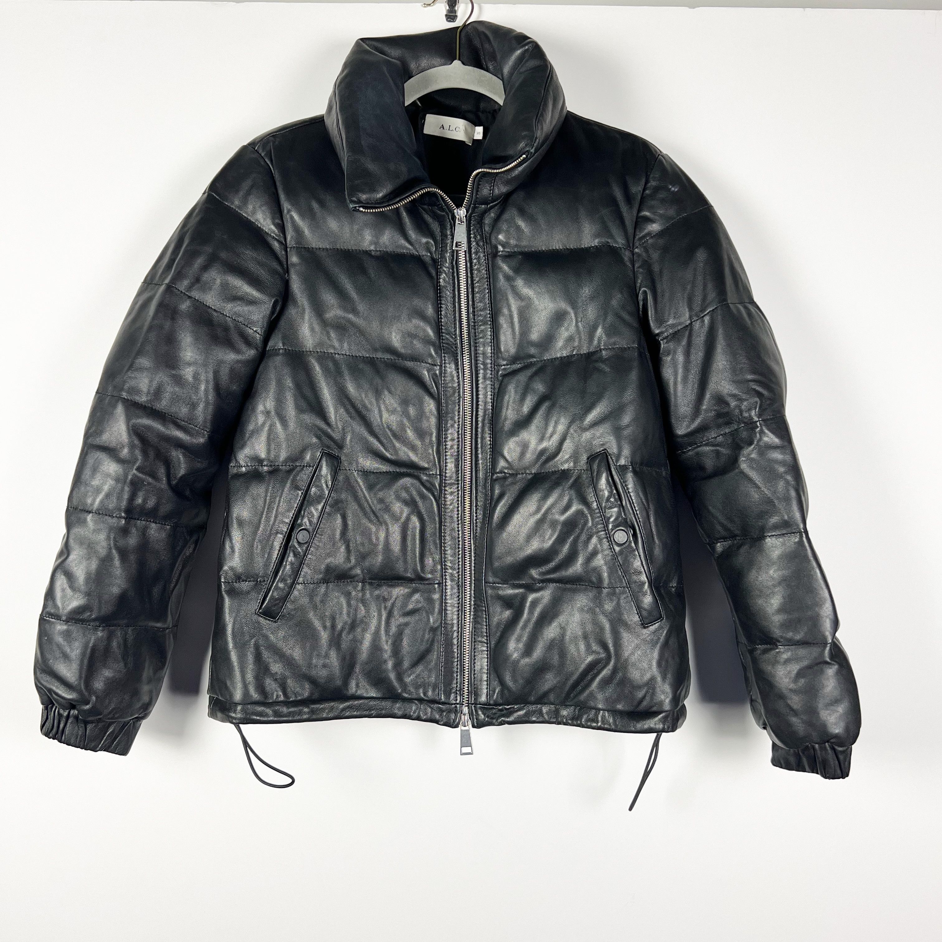 Image of A L C A.l.c. Denver Genuine Leather Quilted Puff Full Zip in Black, Women's (Size XS)