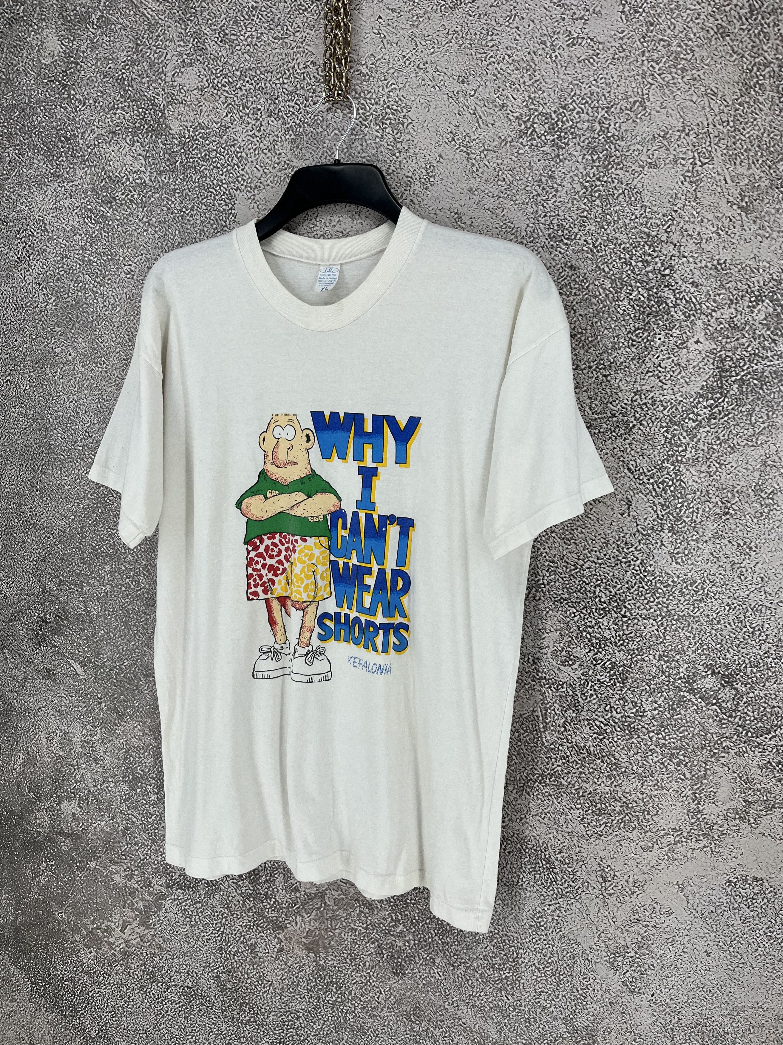 Vintage Y2K 90’s Vintage Why I Can’t Wear Shorts Funny T Shirt Size US XL / EU 56 / 4 - 4 Thumbnail