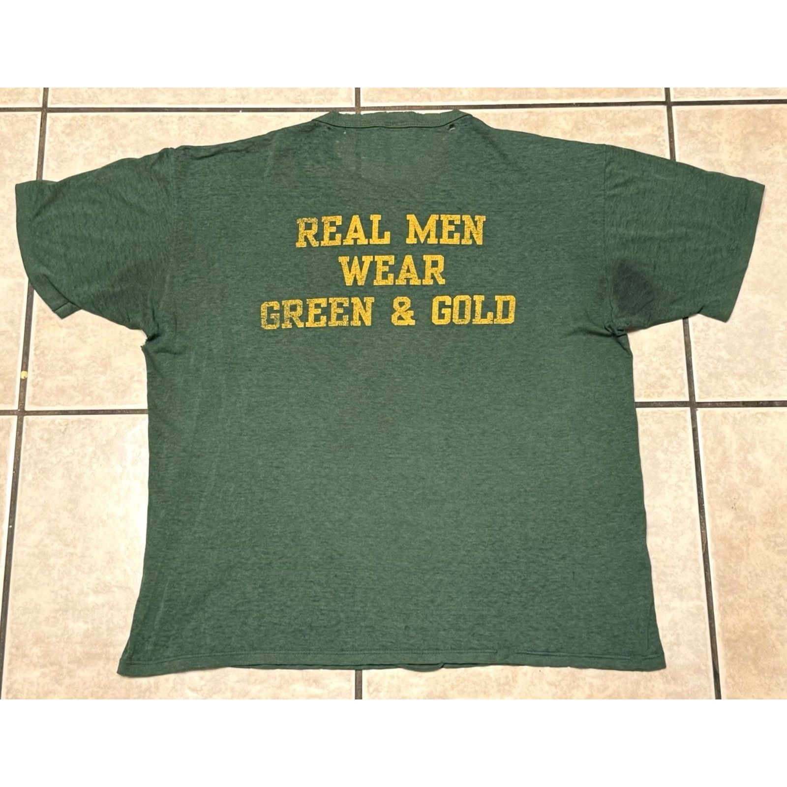 Russell Athletic VINTAGE Don Bosco Prep Ironmen Football Shirt XL Russell Athletic 50/50 Paper Thin Green Crew Neck Short Sleeve Mens 80s Sports School Distressed Size US XL / EU 56 / 4 - 2 Thumbnail