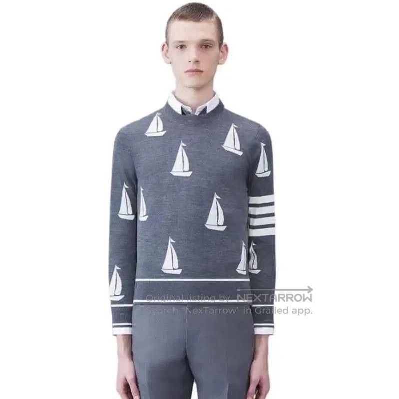 Thom Browne Thom Browne Blue Cotton Long Sleeve Pullover Sweater . Size XL / US 12-14 / IT 48-50 - 9 Thumbnail