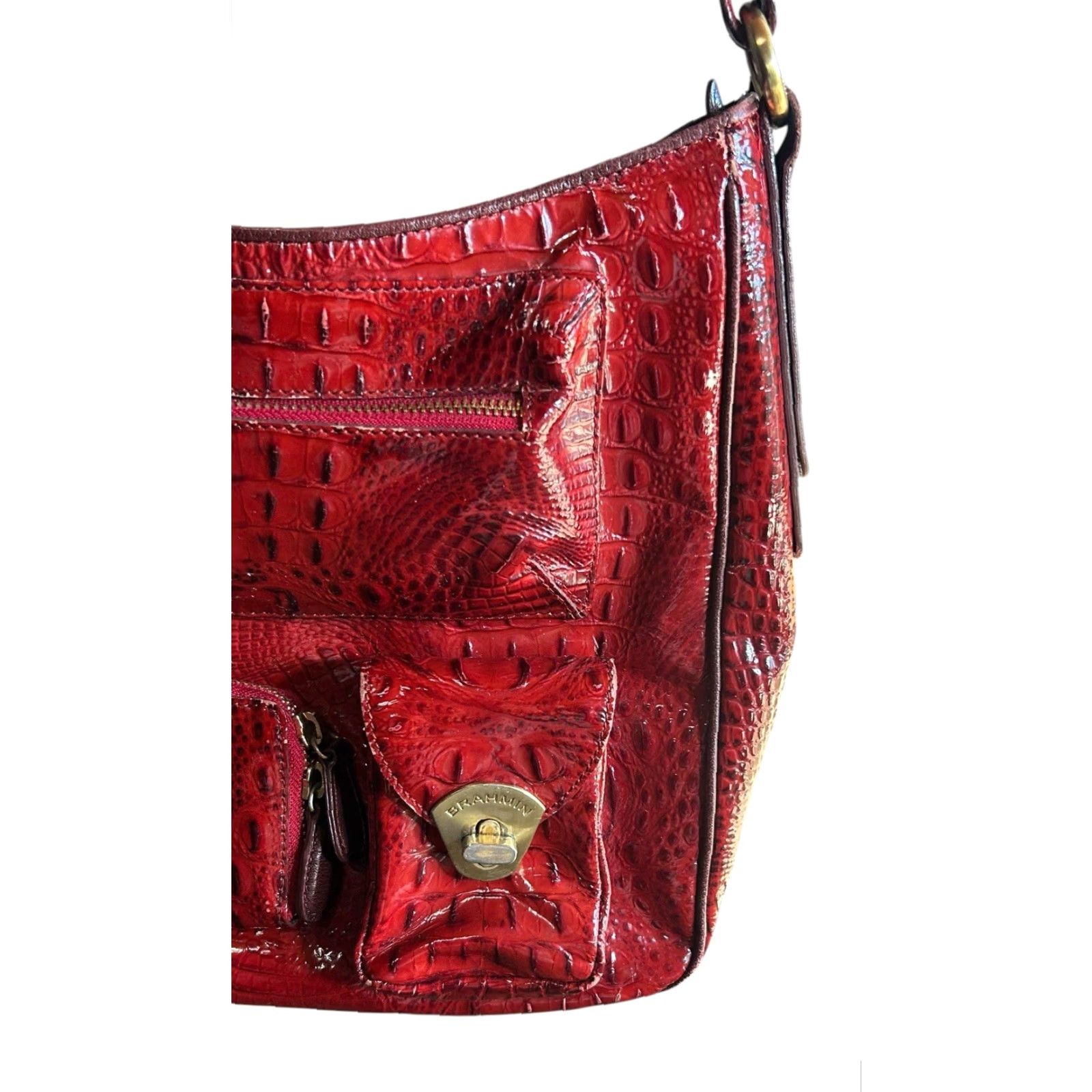 BRAHMIN Brahmin Red Croc Shoulder Bag Purse Pockets Large Women’s Read Crossbody Vintage Read Size ONE SIZE - 3 Thumbnail
