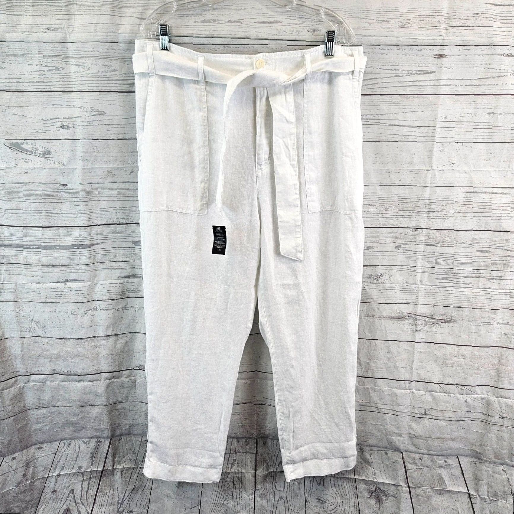 Ralph Lauren Lauren Ralph Lauren Womens Linen Cropped Pants Sz 14 White High Rise Belted Size 36" / US 14 / IT 50 - 2 Thumbnail