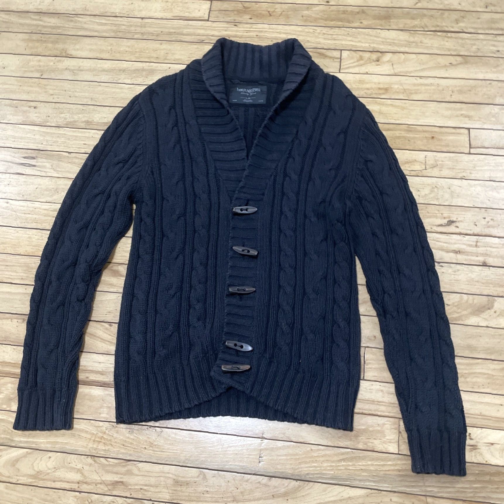 Vintage Heritage 1981 Toggle Cardigan Sweater Adult L Slim Dark Cable Knit Shawl Collar Size L / US 10 / IT 46 - 3 Thumbnail
