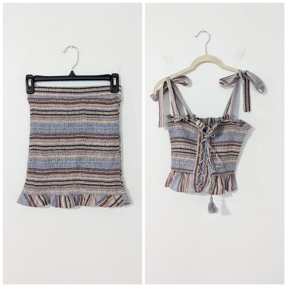 Designer Storia Striped Two Piece Set with Ruffled Hem Size S / US 4 / IT 40 - 1 Thumbnail
