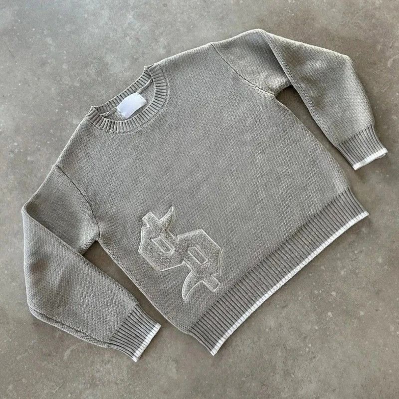 Vintage Y2K Round Neck Gray Knitted Sweater Size US L / EU 52-54 / 3 - 1 Thumbnail